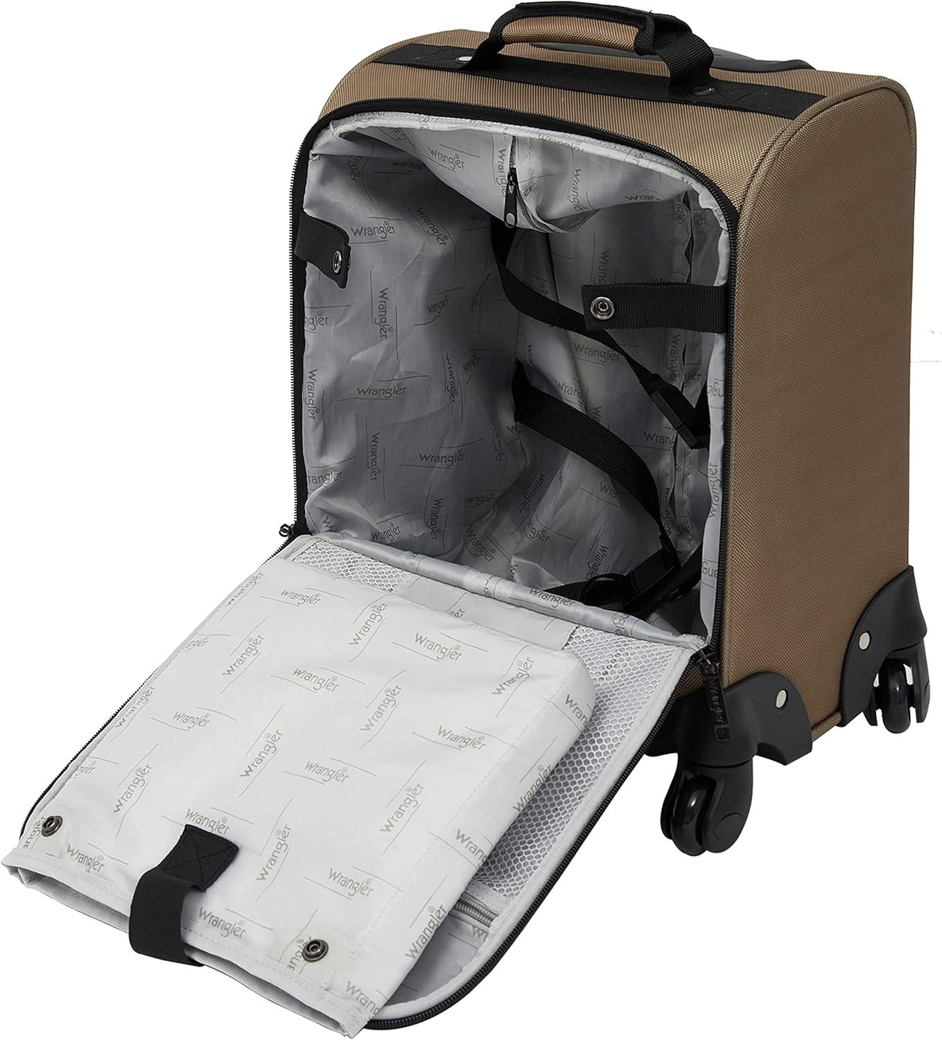 imageWrangler 17quot Underseat Spinner CarryOn Luggage MochaMocha