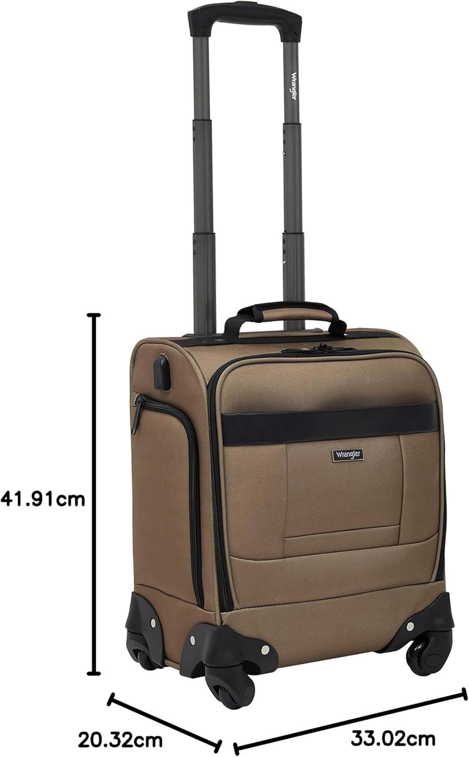 imageWrangler 17quot Underseat Spinner CarryOn Luggage MochaMocha