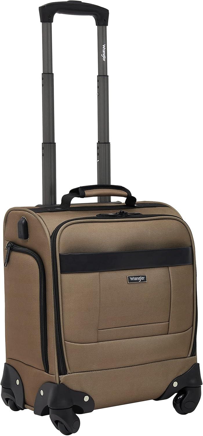 imageWrangler 17quot Underseat Spinner CarryOn Luggage MochaMocha