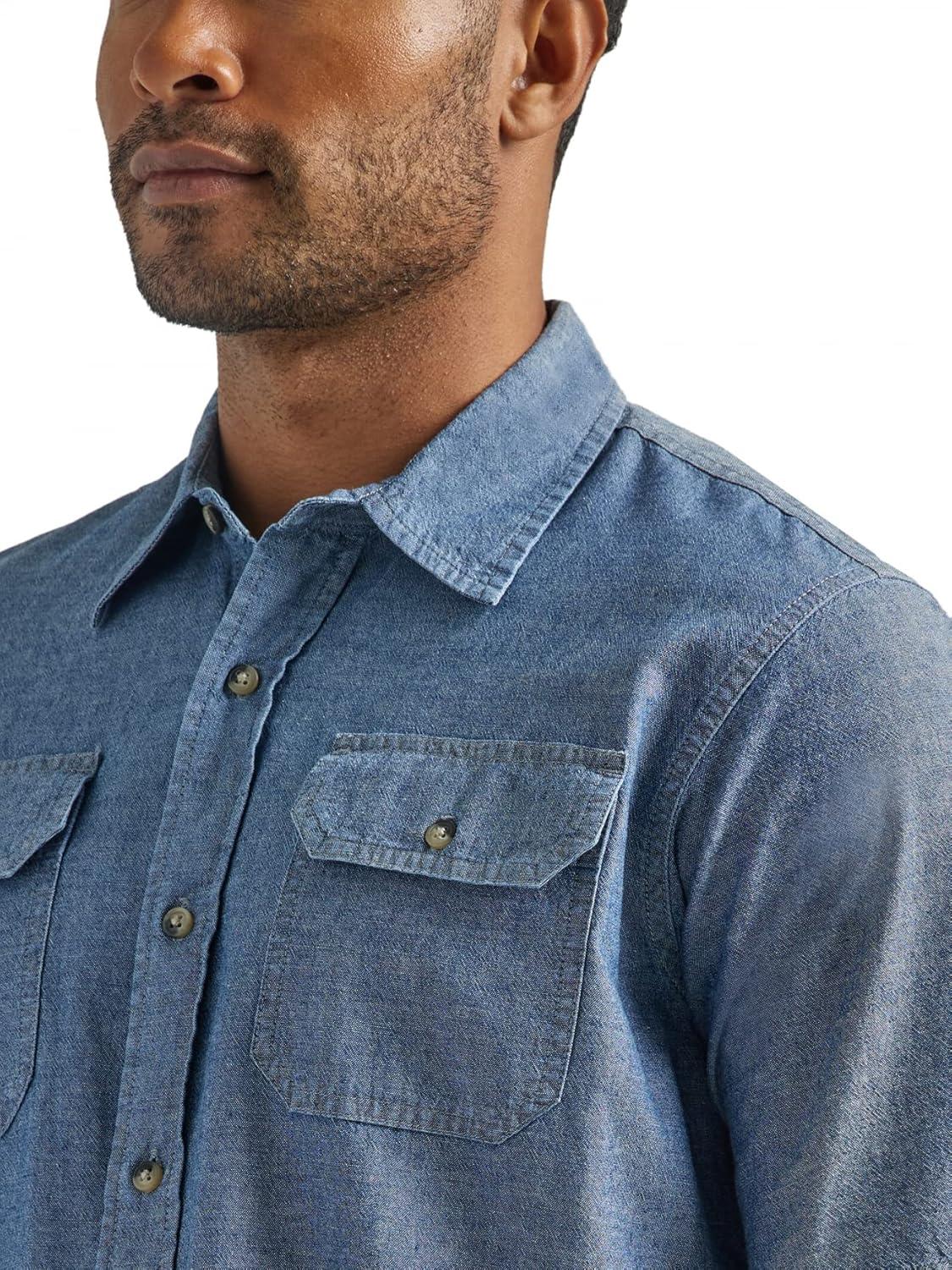 imageWrangler Authentics mens Short Sleeve Classic Woven ShirtDark Chambray