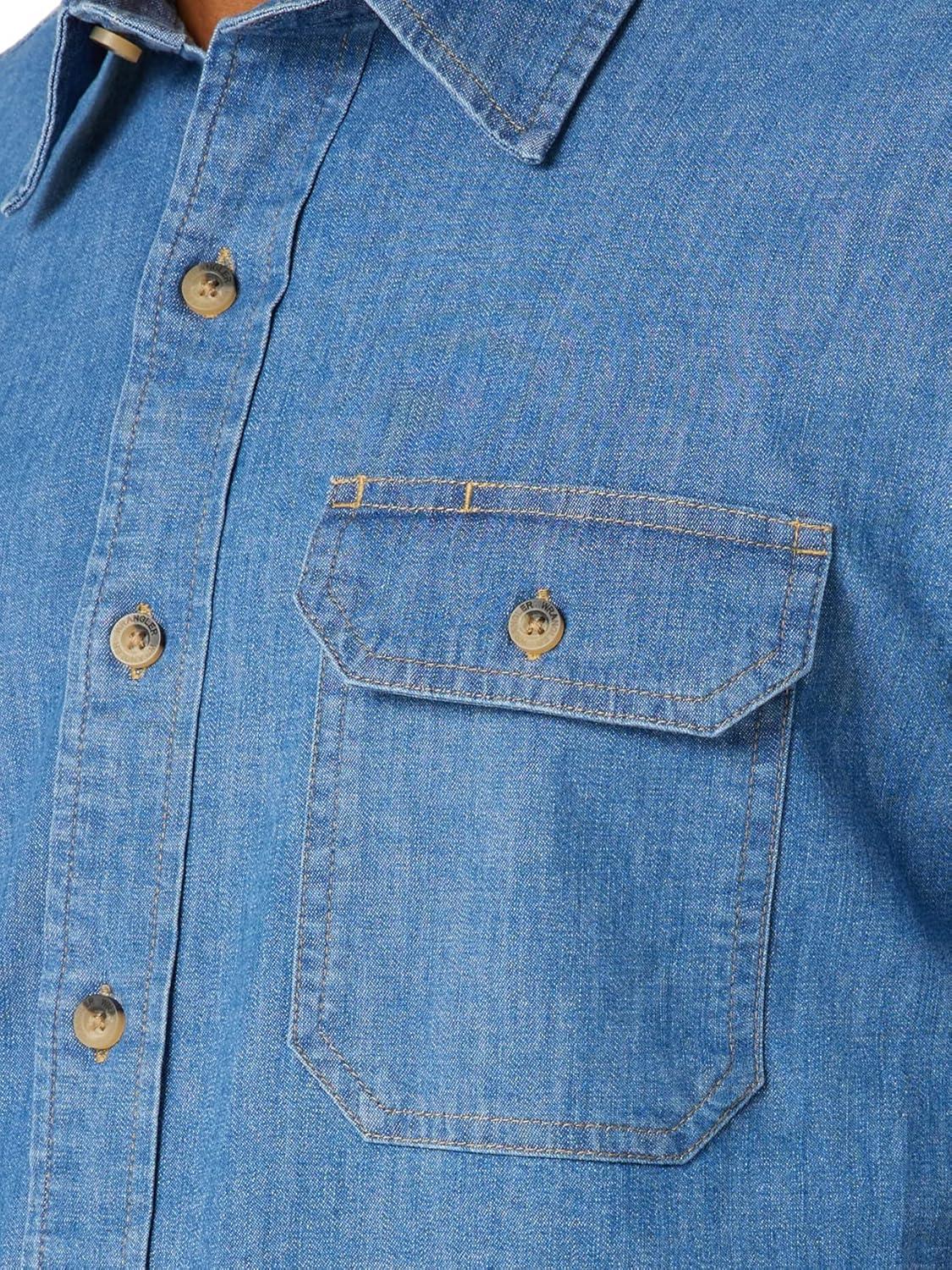 imageWrangler Authentics mens Short Sleeve Classic Woven ShirtMid Wash