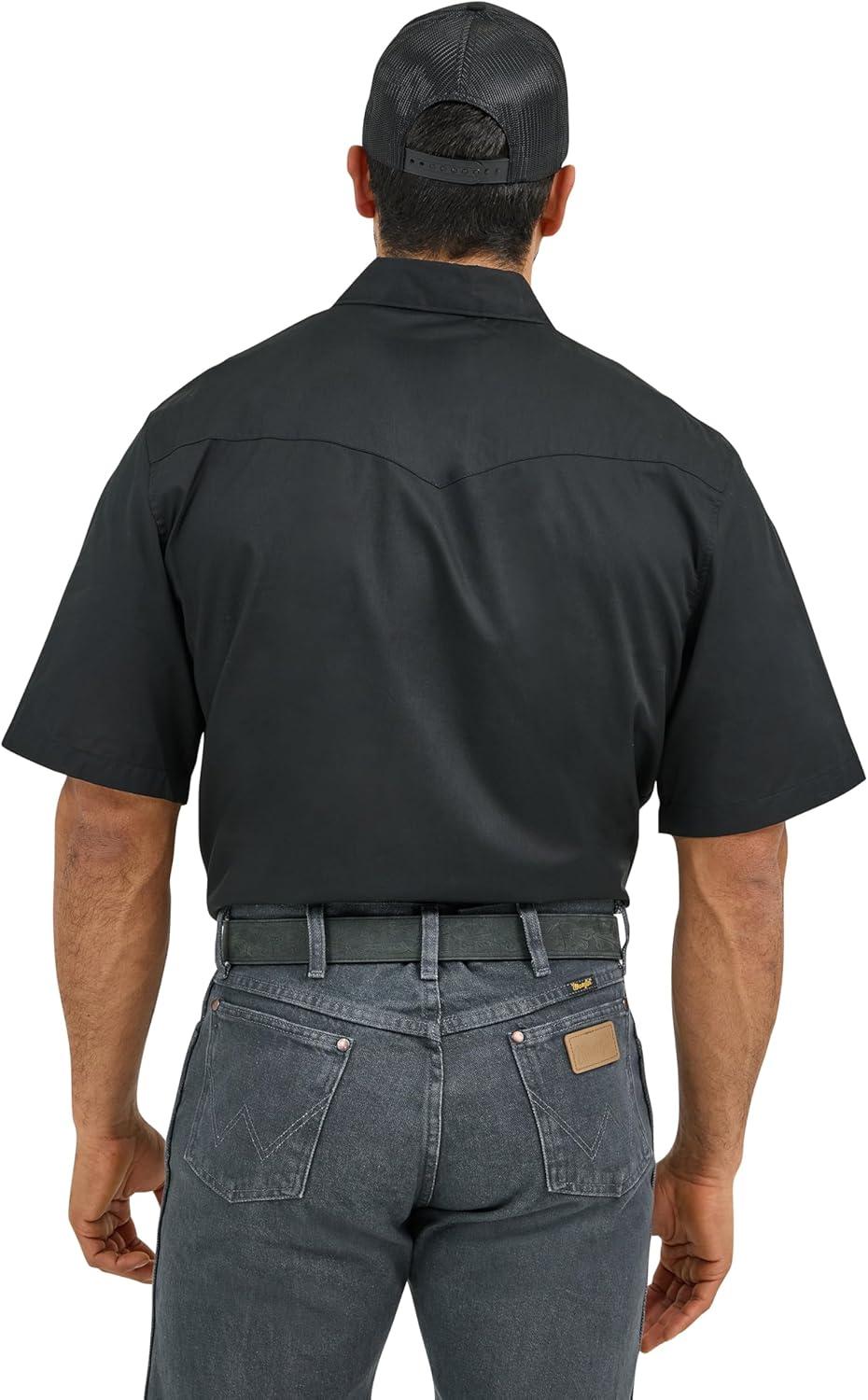 imageWrangler Black Sport Western Mens Collared Short Sleeve Snap Shirt 1071106BKBlack