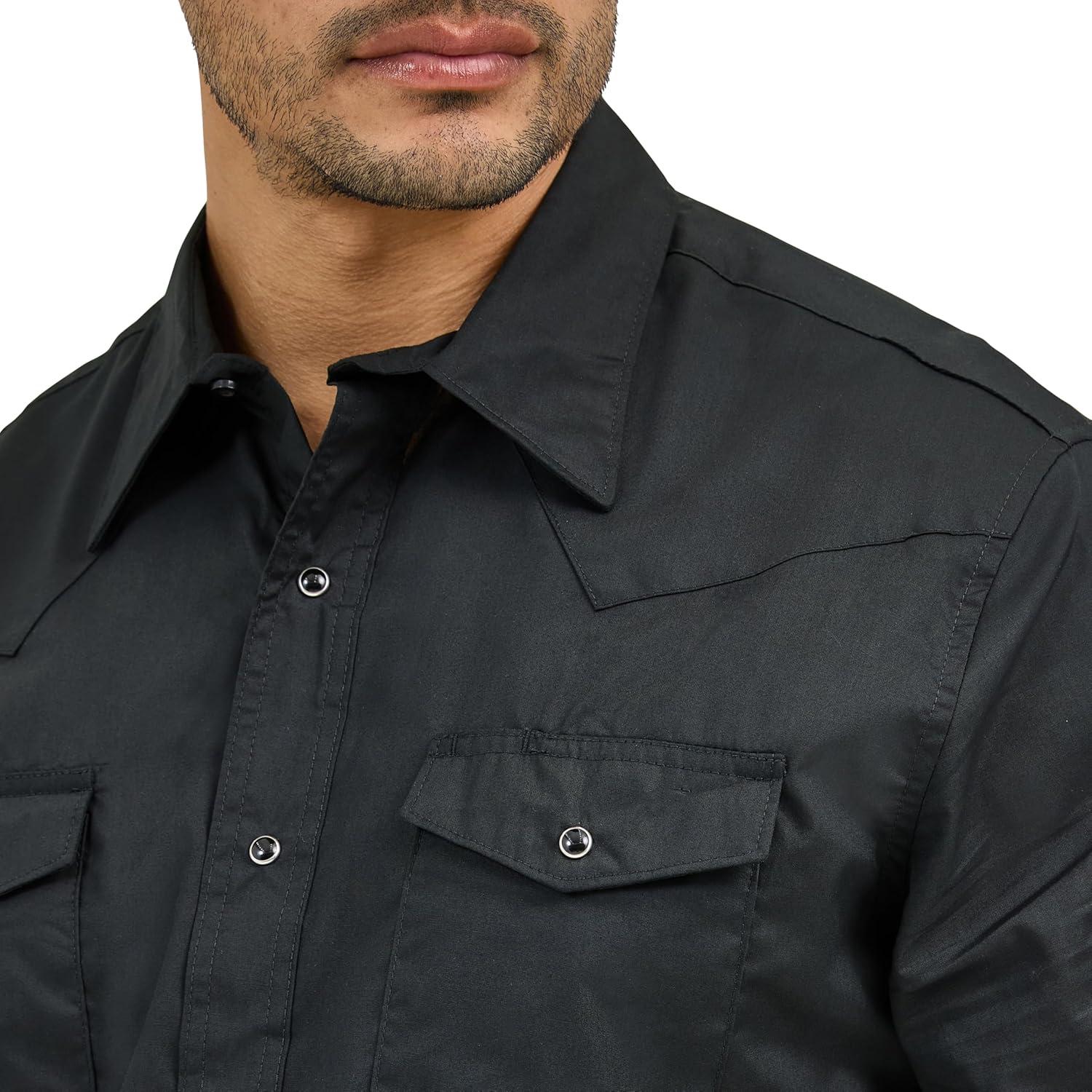imageWrangler Black Sport Western Mens Collared Short Sleeve Snap Shirt 1071106BKBlack