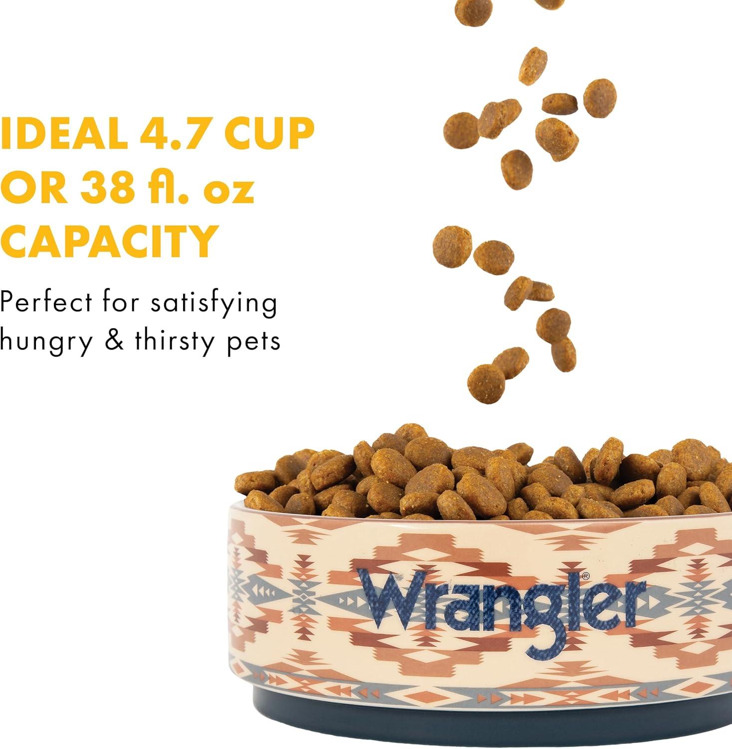 imageWrangler Ceramic Dog Bowl HeavyDuty Durable Microwave ampamp Dishwasher Safe 38oz Stoneware Pet Bowl with Silicone Base SouthwestInspired Design for Food ampamp Water