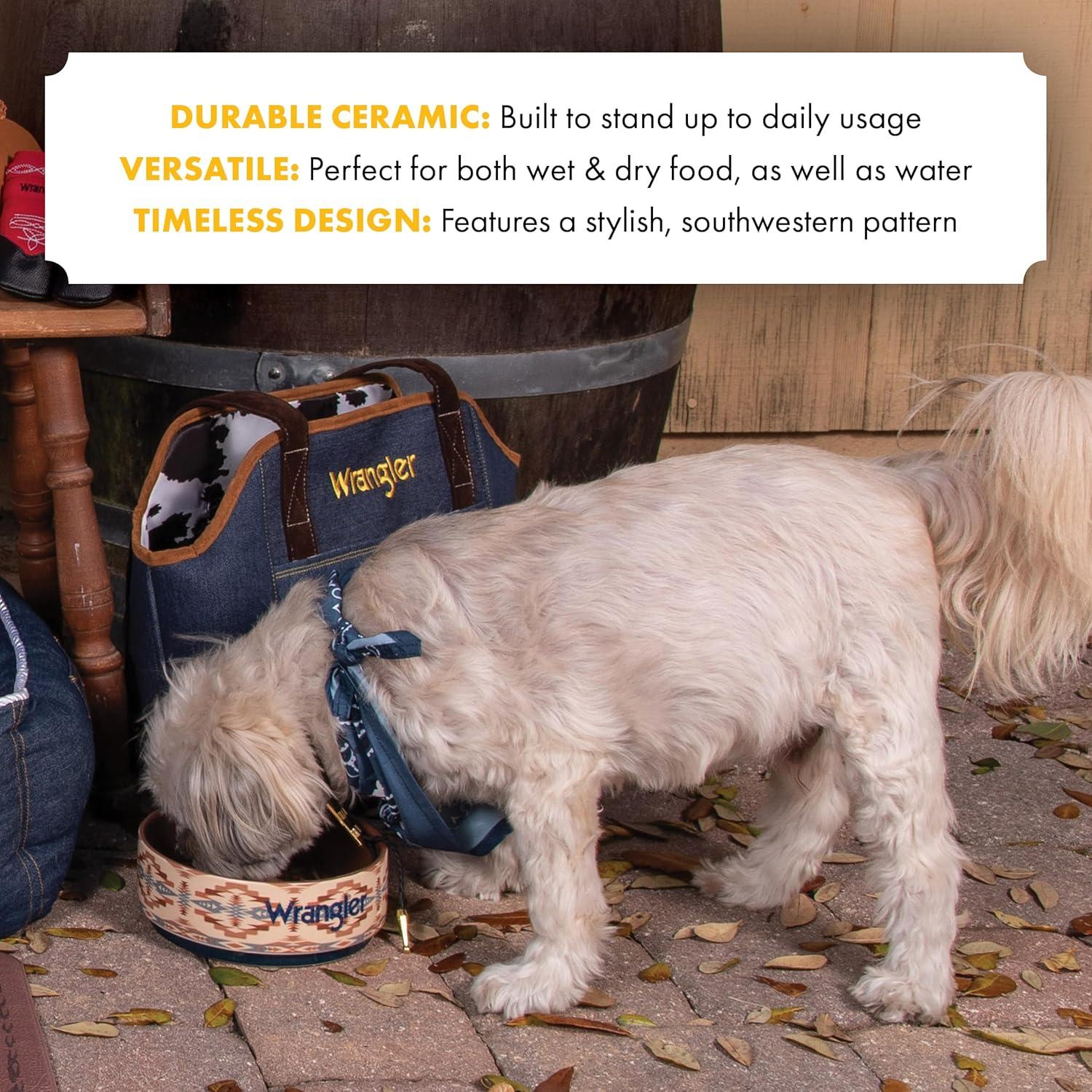 imageWrangler Ceramic Dog Bowl HeavyDuty Durable Microwave ampamp Dishwasher Safe 38oz Stoneware Pet Bowl with Silicone Base SouthwestInspired Design for Food ampamp Water