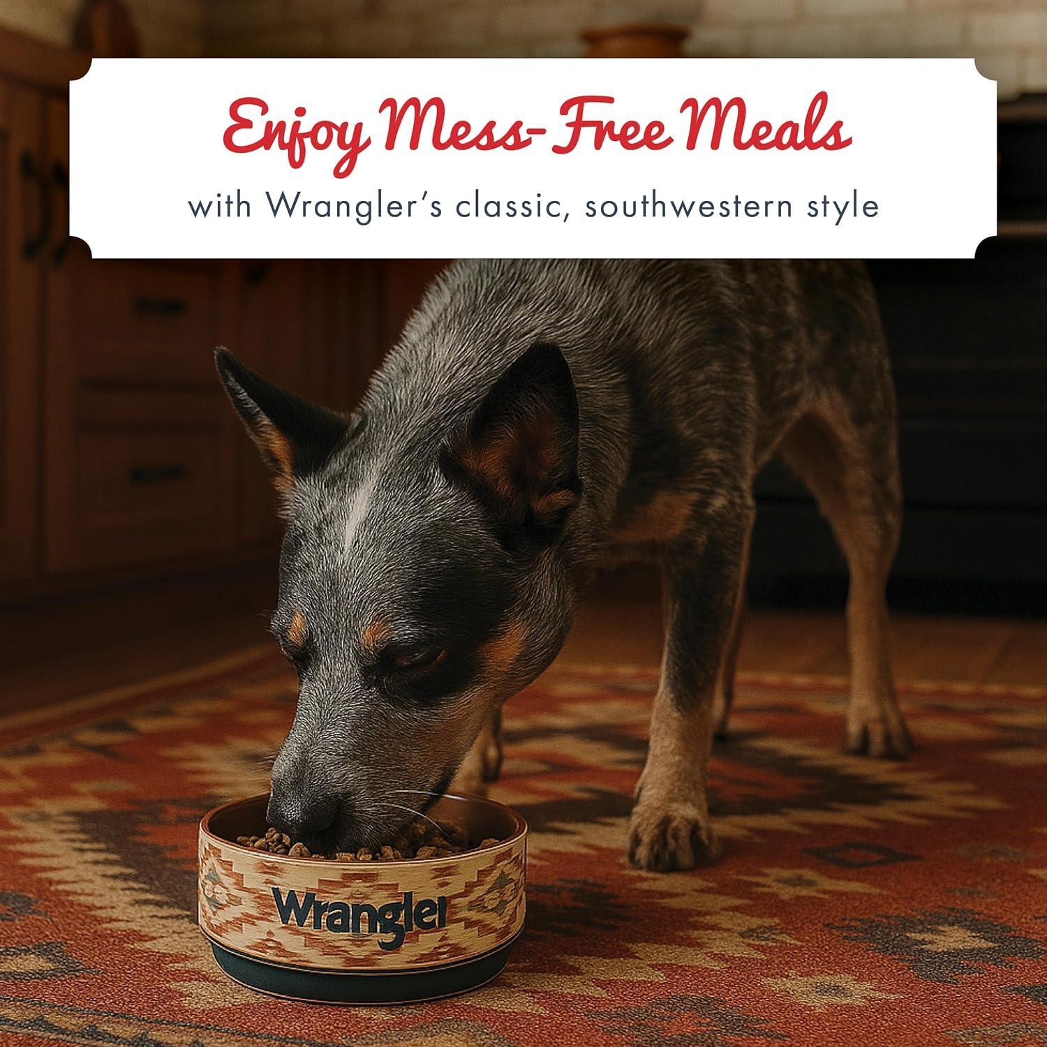 imageWrangler Ceramic Dog Bowl HeavyDuty Durable Microwave ampamp Dishwasher Safe 38oz Stoneware Pet Bowl with Silicone Base SouthwestInspired Design for Food ampamp Water