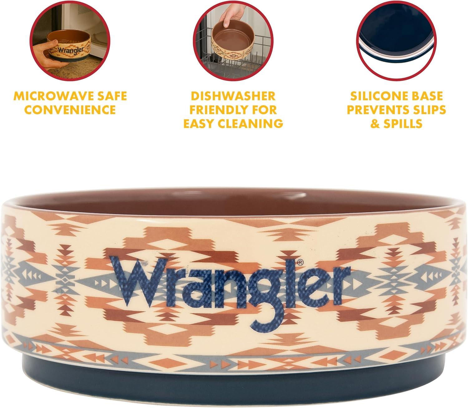 imageWrangler Ceramic Dog Bowl HeavyDuty Durable Microwave ampamp Dishwasher Safe 38oz Stoneware Pet Bowl with Silicone Base SouthwestInspired Design for Food ampamp Water
