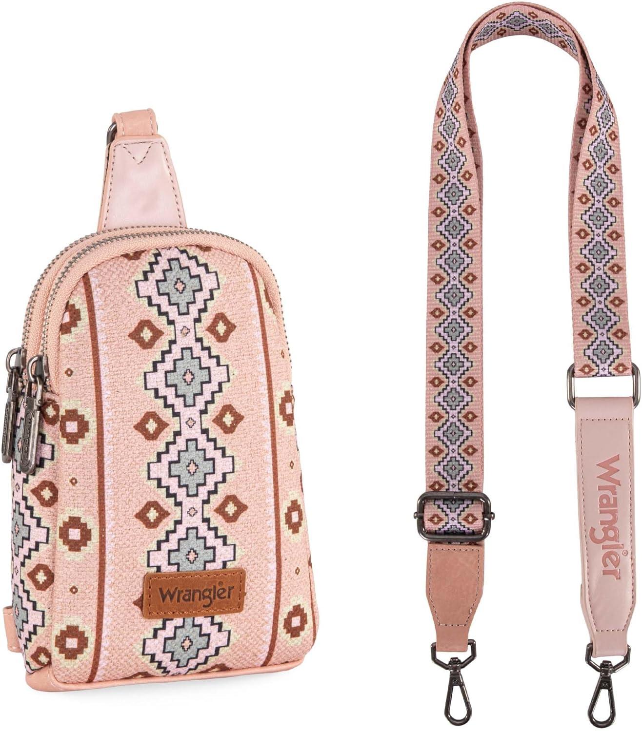 imageWrangler Crossbody Sling Bag for Women Fanny Packs Chest Bags for TravelVintageaztecpink