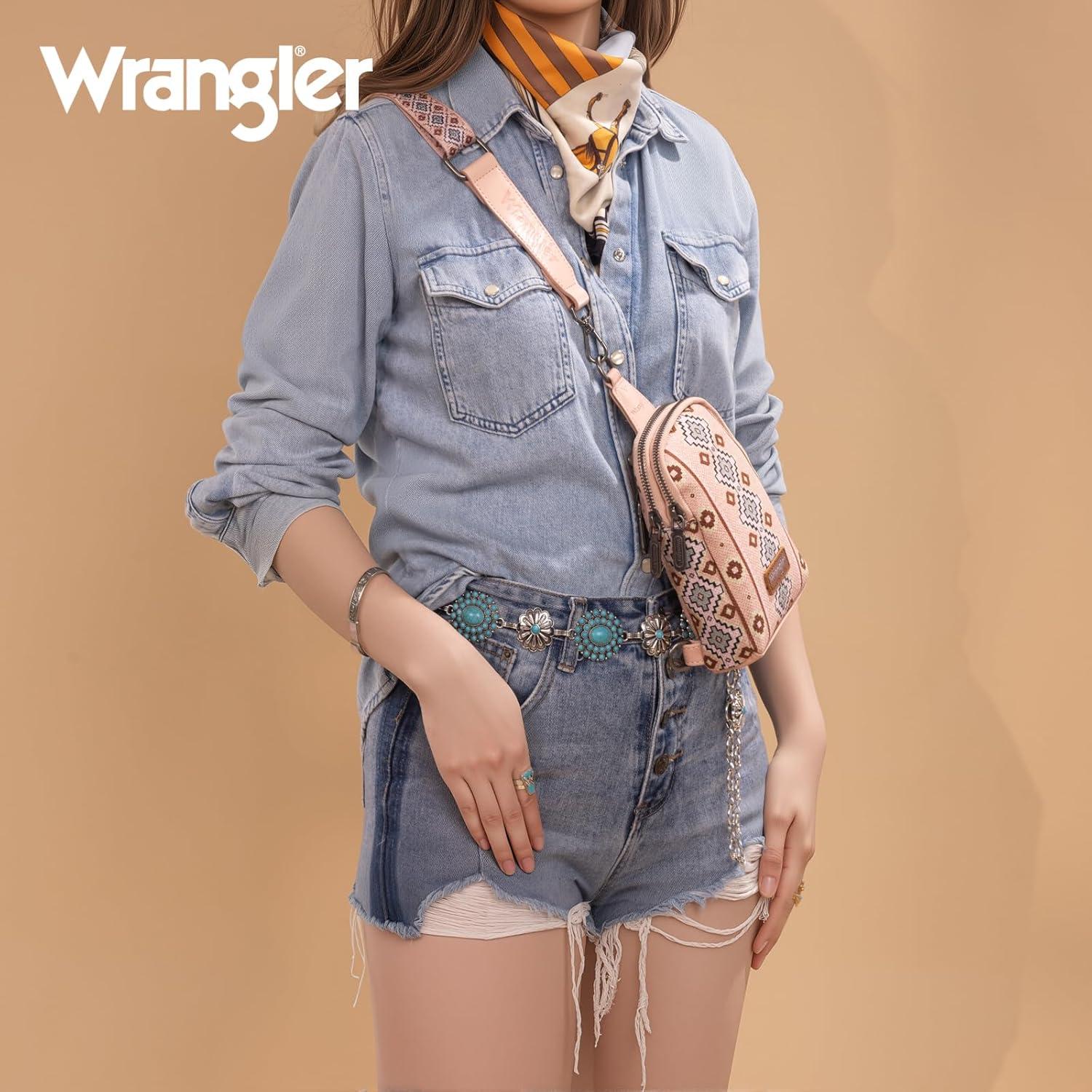 imageWrangler Crossbody Sling Bag for Women Fanny Packs Chest Bags for TravelVintageaztecpink