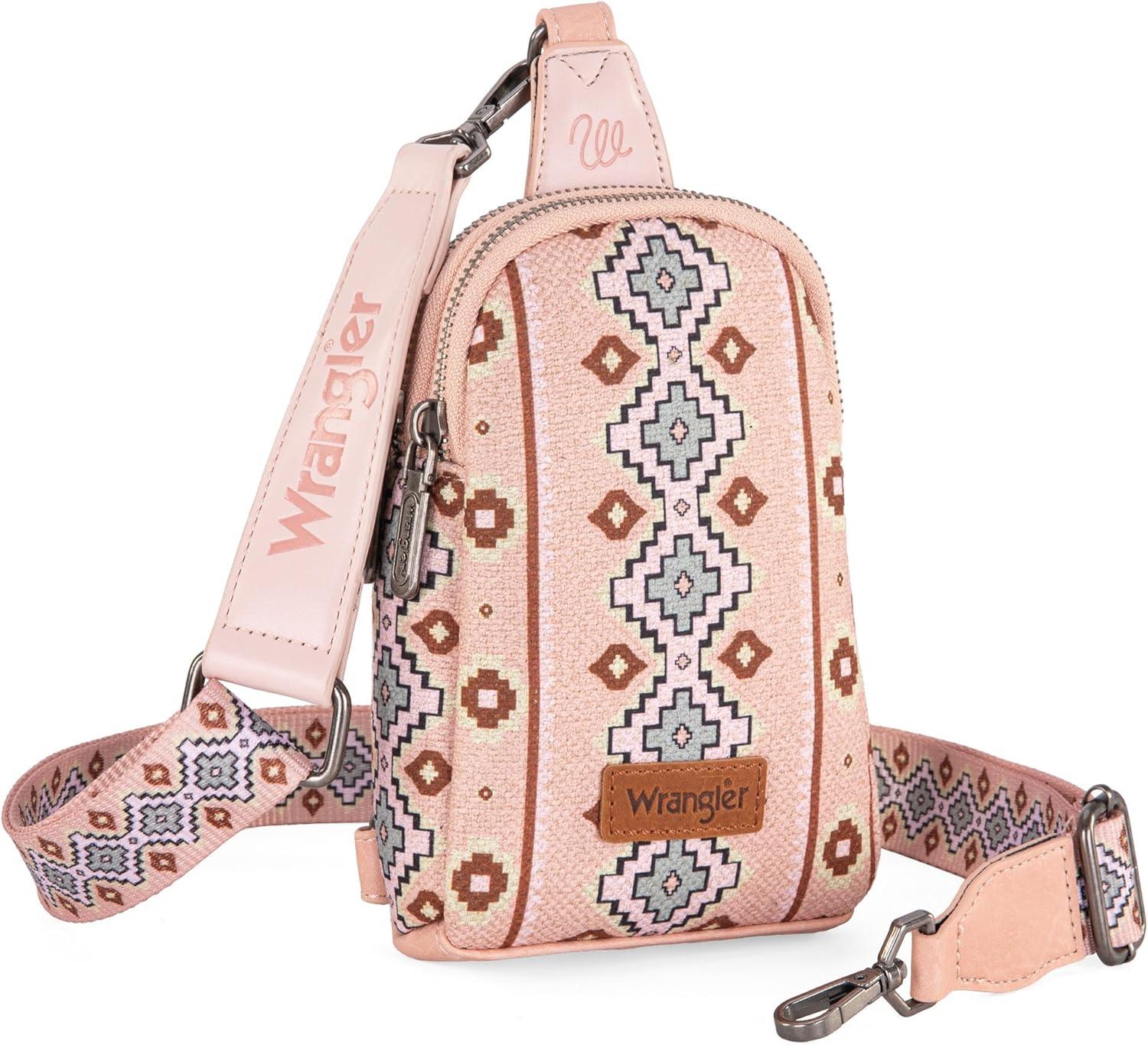 imageWrangler Crossbody Sling Bag for Women Fanny Packs Chest Bags for TravelVintageaztecpink