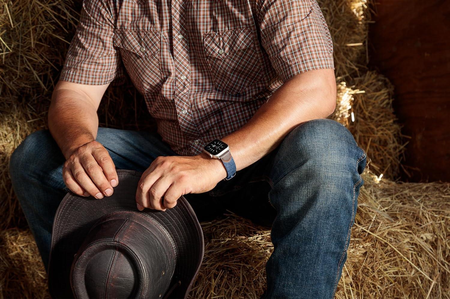 imageWrangler Denim ampamp Leather Band for Apple Watch Western Style Fits all Apple Watch Series and SizesDenim