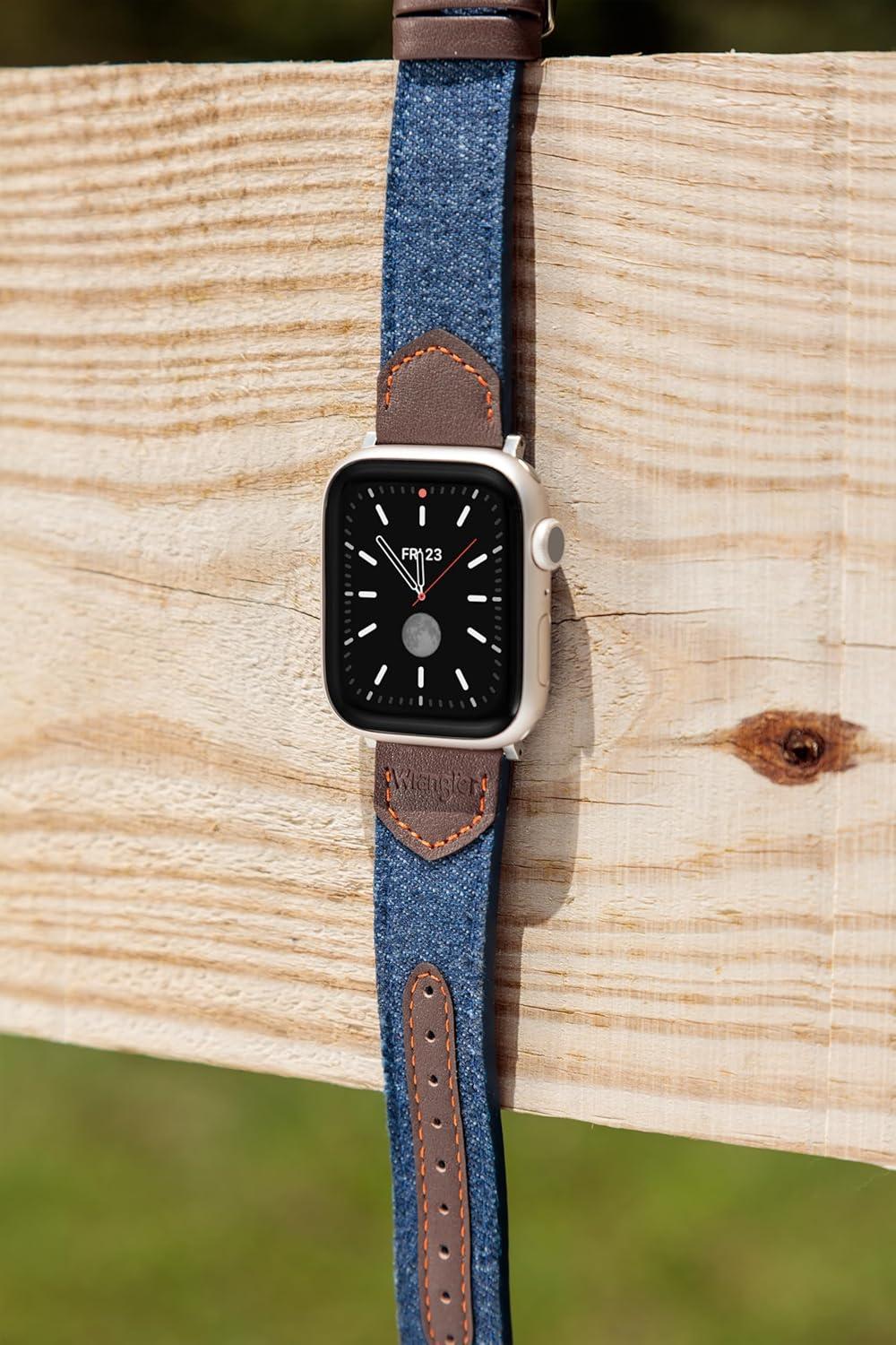 imageWrangler Denim ampamp Leather Band for Apple Watch Western Style Fits all Apple Watch Series and SizesDenim