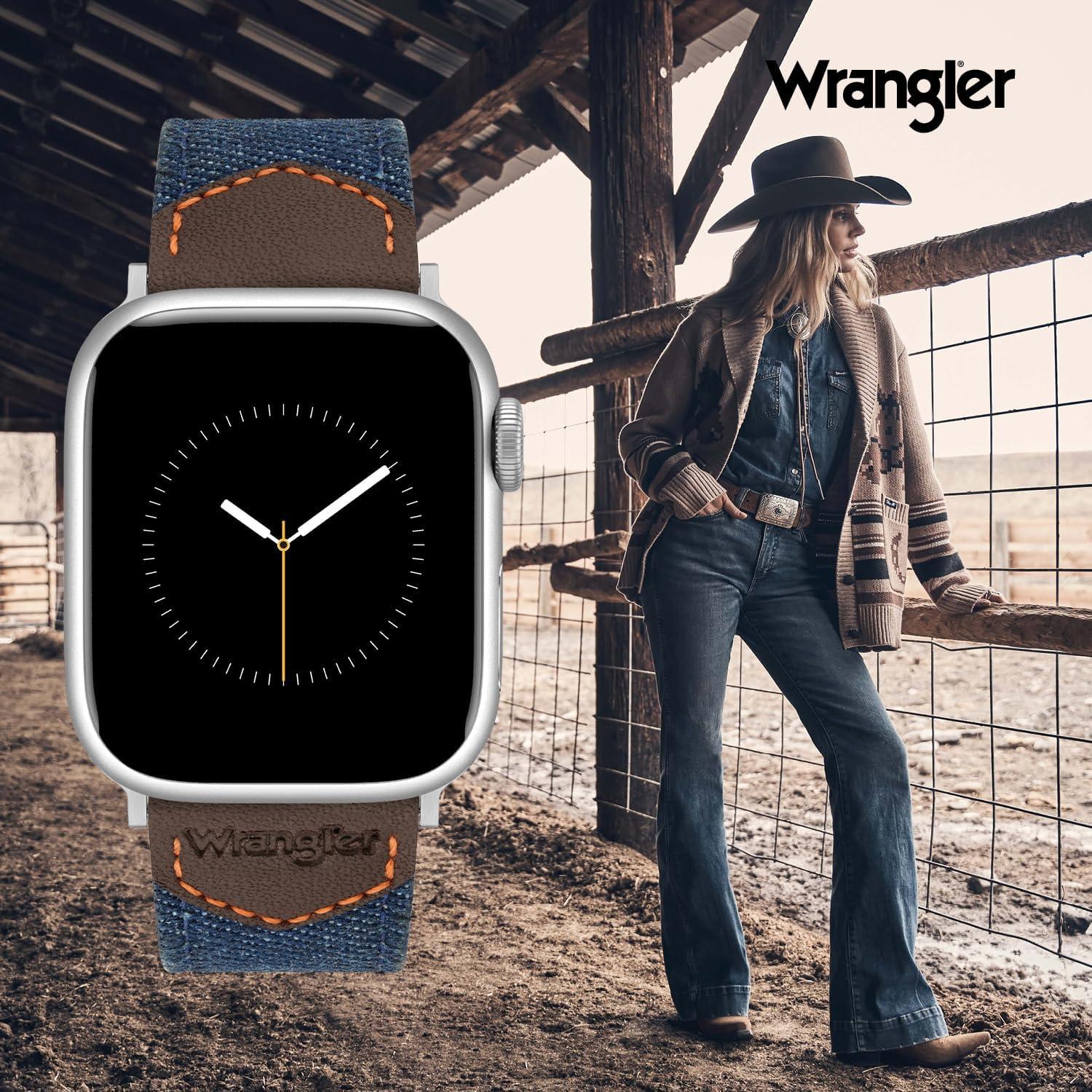imageWrangler Denim ampamp Leather Band for Apple Watch Western Style Fits all Apple Watch Series and SizesDenim