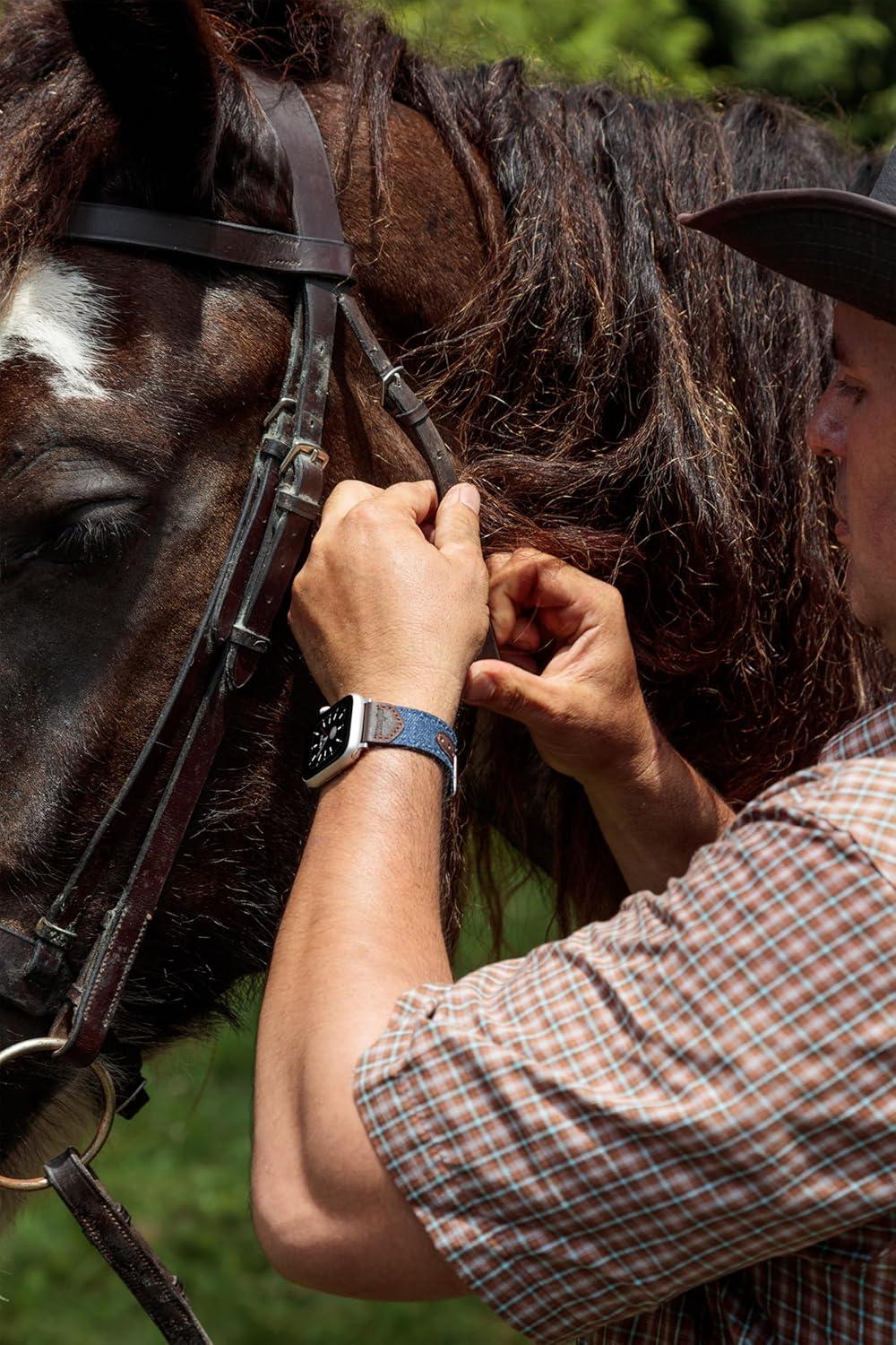 imageWrangler Denim ampamp Leather Band for Apple Watch Western Style Fits all Apple Watch Series and SizesDenim