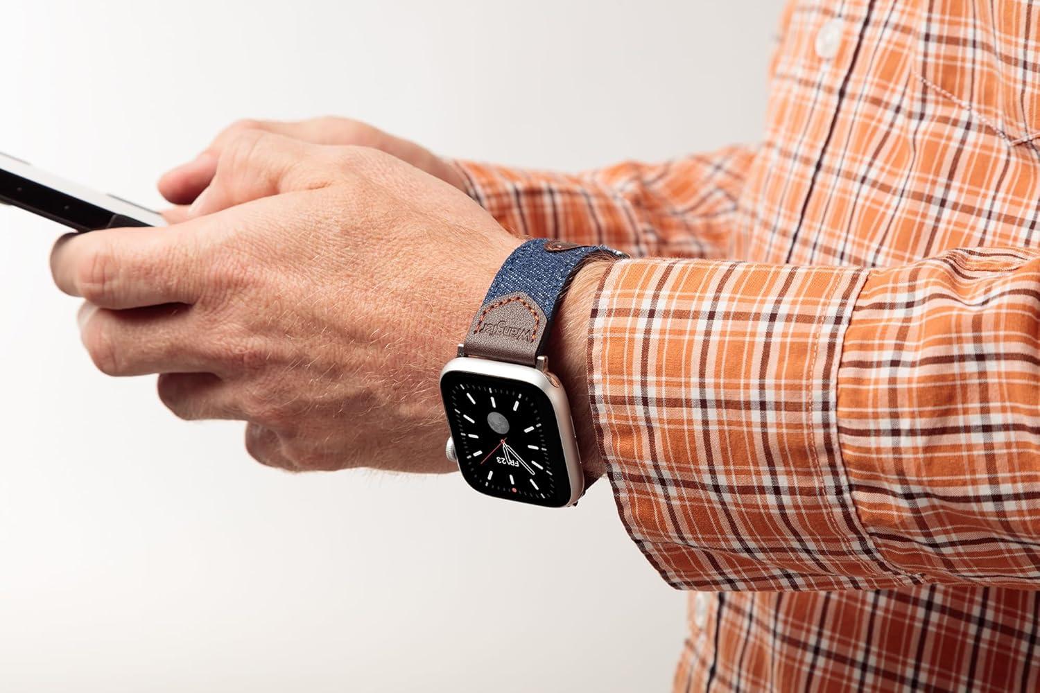 imageWrangler Denim ampamp Leather Band for Apple Watch Western Style Fits all Apple Watch Series and SizesDenim