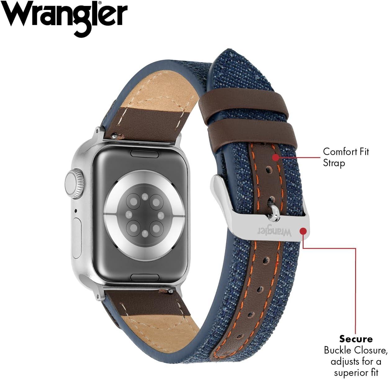 imageWrangler Denim ampamp Leather Band for Apple Watch Western Style Fits all Apple Watch Series and SizesDenim