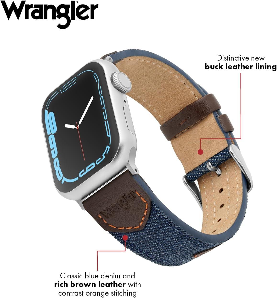 imageWrangler Denim ampamp Leather Band for Apple Watch Western Style Fits all Apple Watch Series and SizesDenim