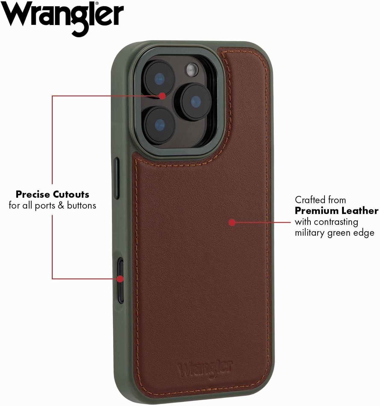 imageWrangler Heritage Inlay Leather Phone Case Military Green Edge Compatible with iPhone Brown 16 ProBrown