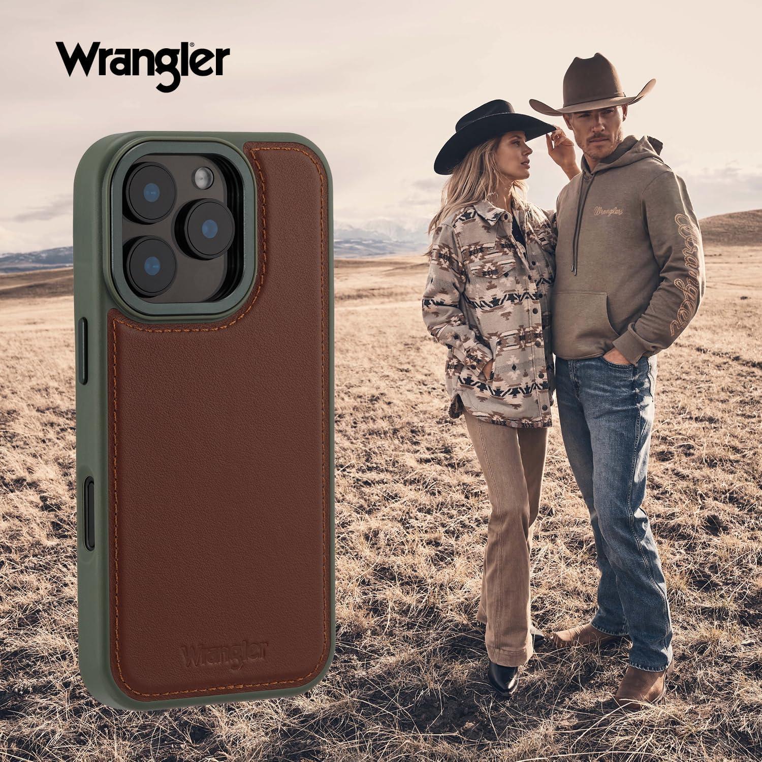 imageWrangler Heritage Inlay Leather Phone Case Military Green Edge Compatible with iPhone Brown 16 ProBrown