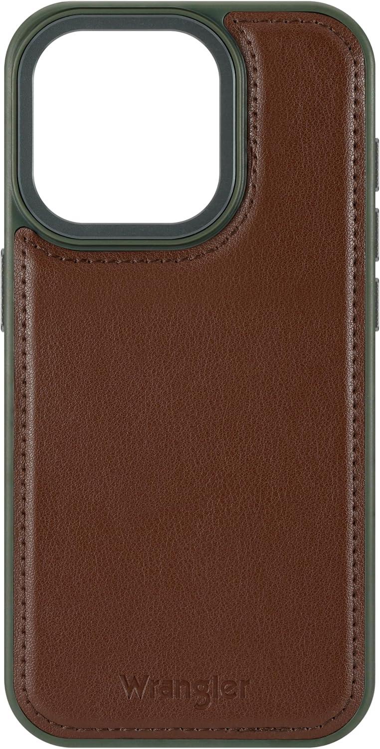imageWrangler Heritage Inlay Leather Phone Case Military Green Edge Compatible with iPhone Brown 16 ProBrown