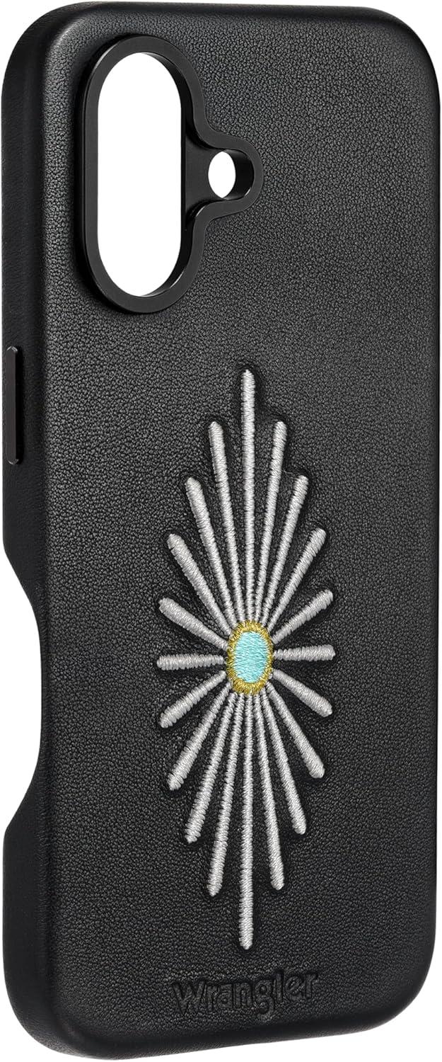 imageWrangler Leather Embroidered iPhone Case Western Star Compatible with iPhone Black 16 ProBlack
