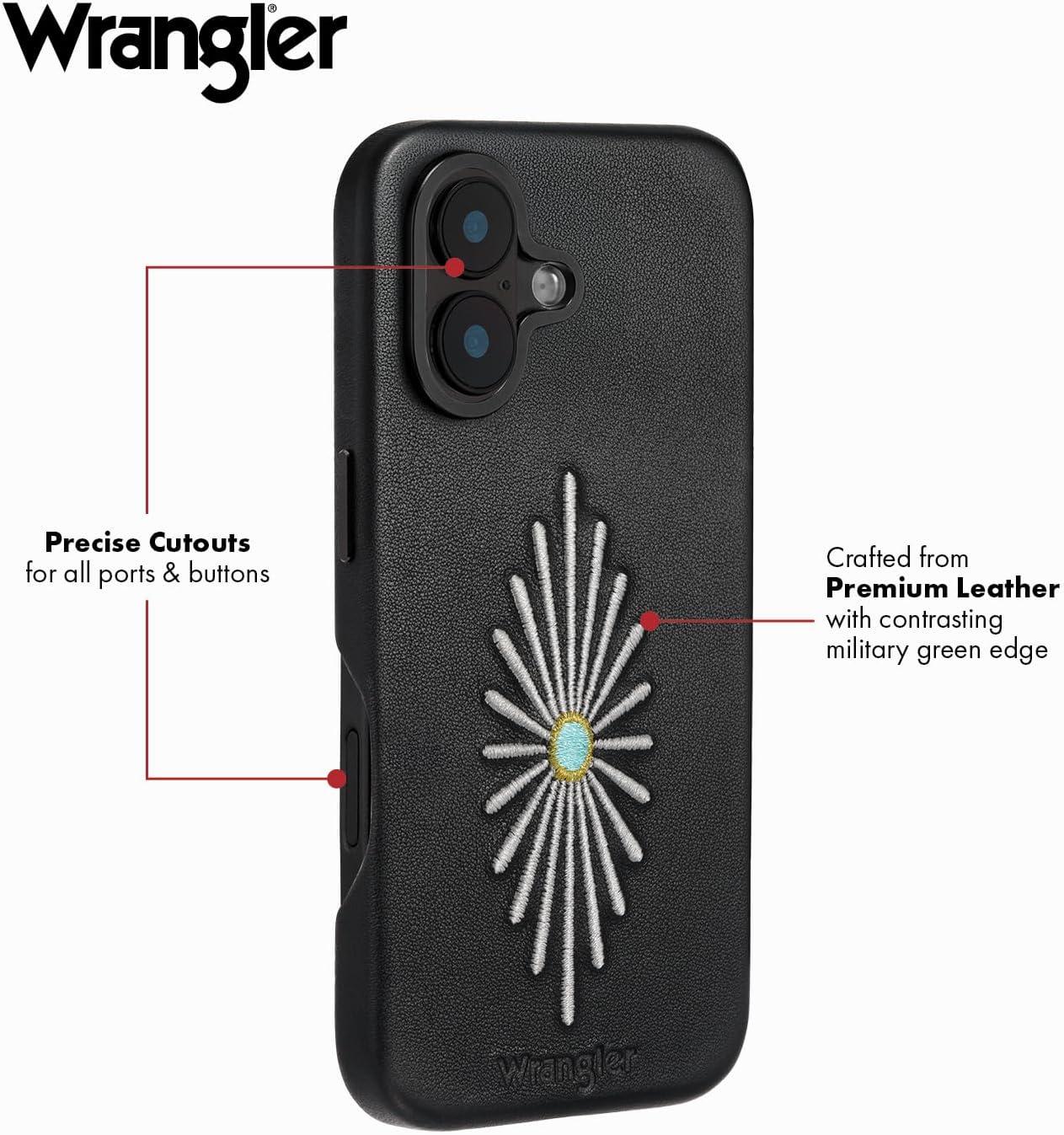 imageWrangler Leather Embroidered iPhone Case Western Star Compatible with iPhone Black 16 ProBlack