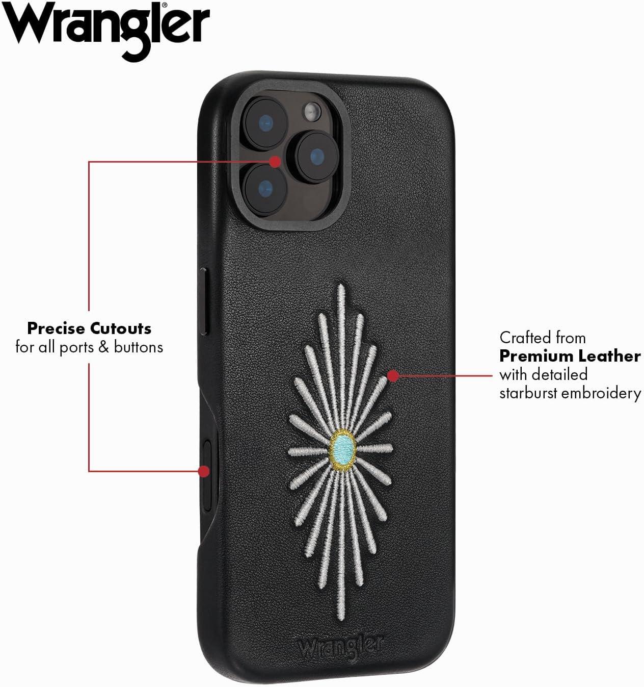 imageWrangler Leather Embroidered iPhone Case Western Star Compatible with iPhone Black 16 ProBlack