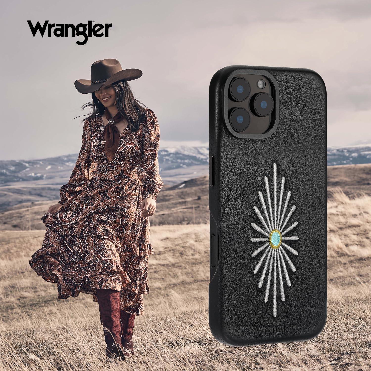 imageWrangler Leather Embroidered iPhone Case Western Star Compatible with iPhone Black 16 ProBlack