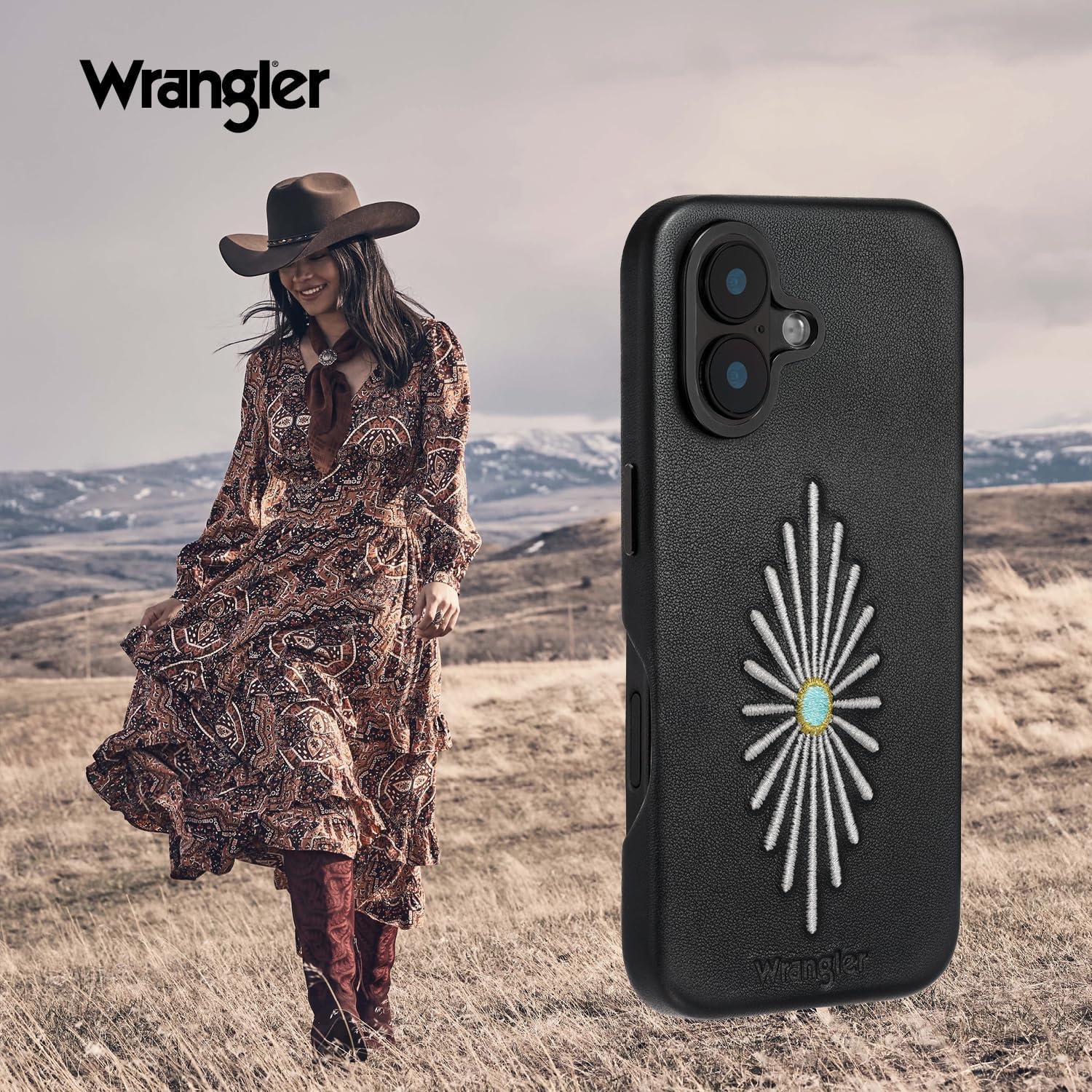 imageWrangler Leather Embroidered iPhone Case Western Star Compatible with iPhone Black 16 ProBlack