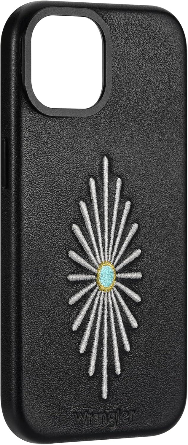 imageWrangler Leather Embroidered iPhone Case Western Star Compatible with iPhone Black 16 ProBlack