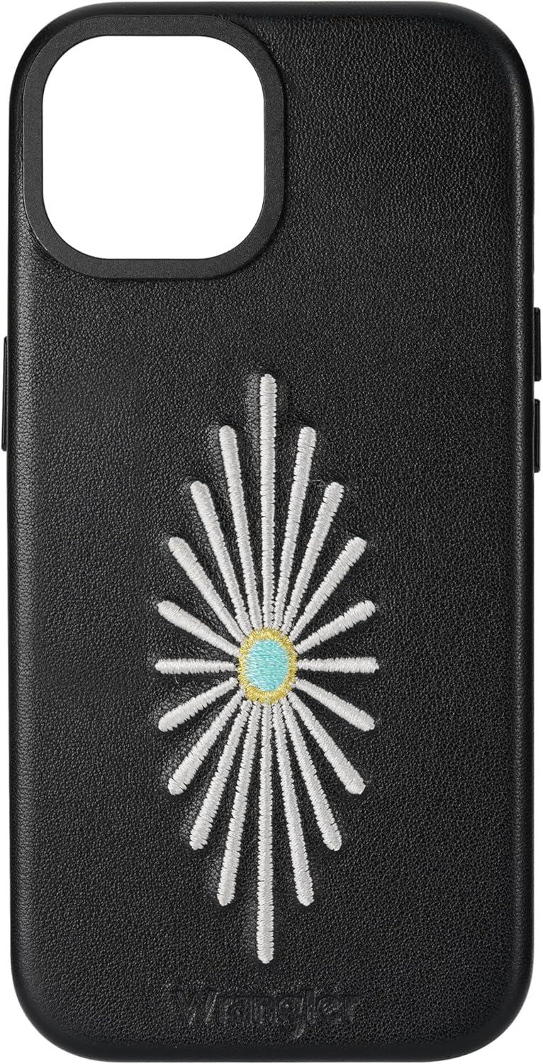 imageWrangler Leather Embroidered iPhone Case Western Star Compatible with iPhone Black 16 ProBlack