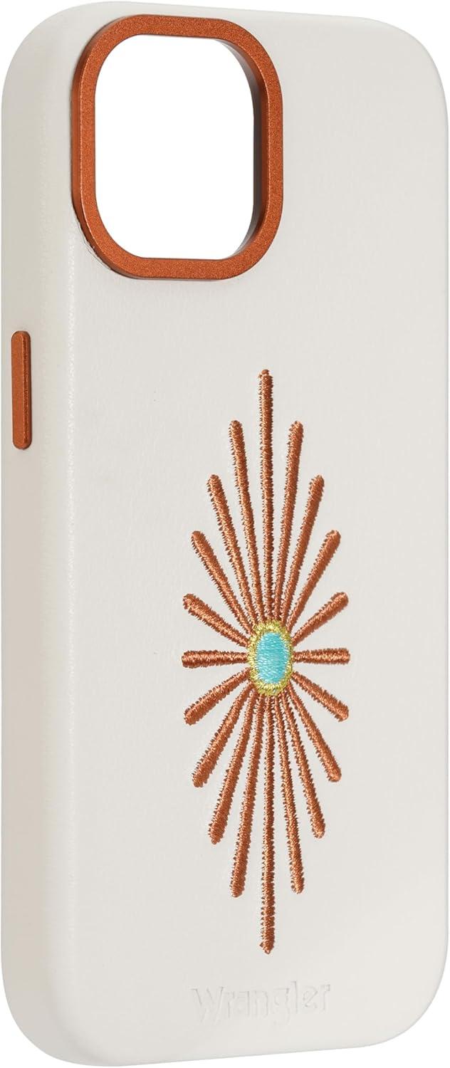 imageWrangler Leather Embroidered iPhone Case Western Star Compatible with iPhone Black 16 ProCream