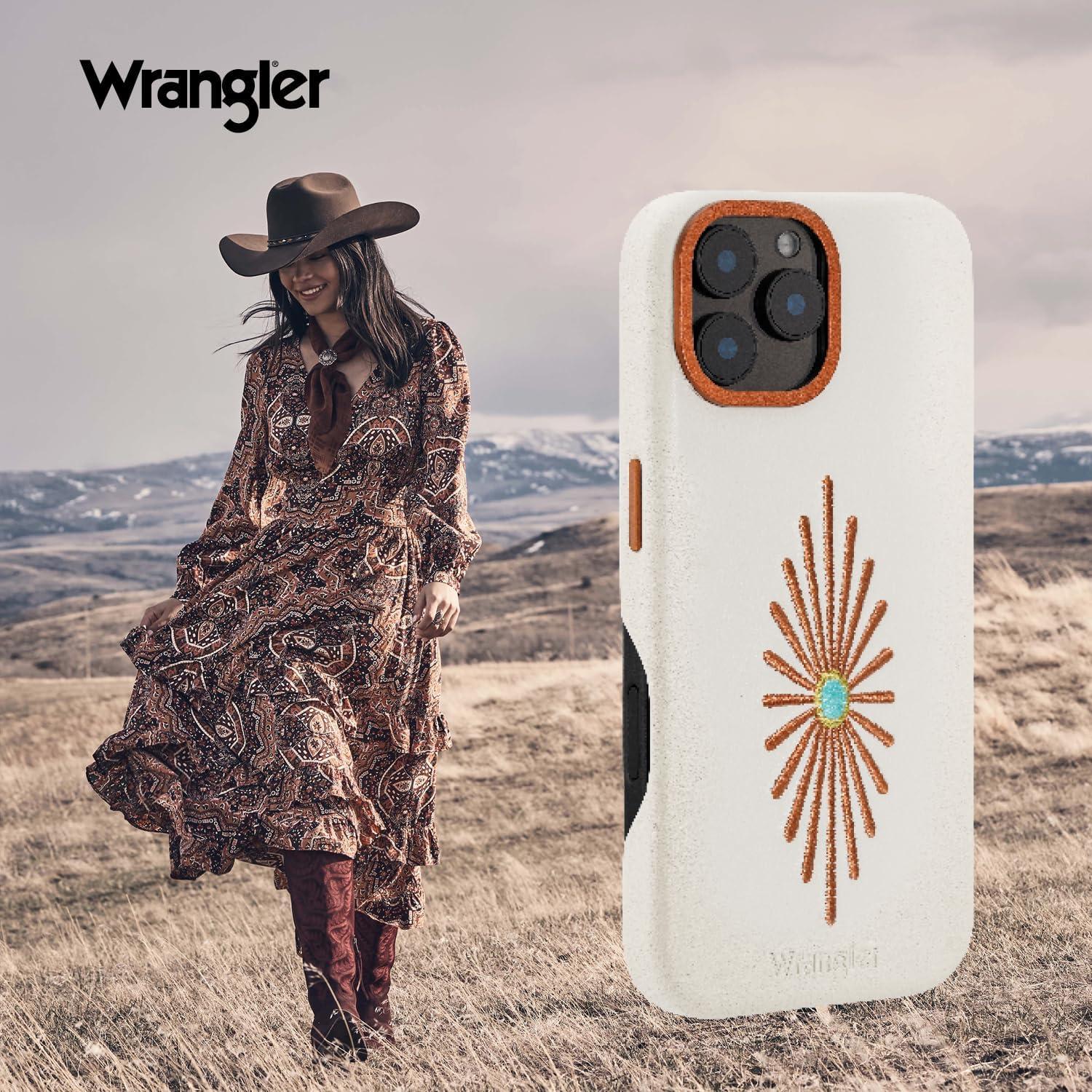 imageWrangler Leather Embroidered iPhone Case Western Star Compatible with iPhone Black 16 ProCream