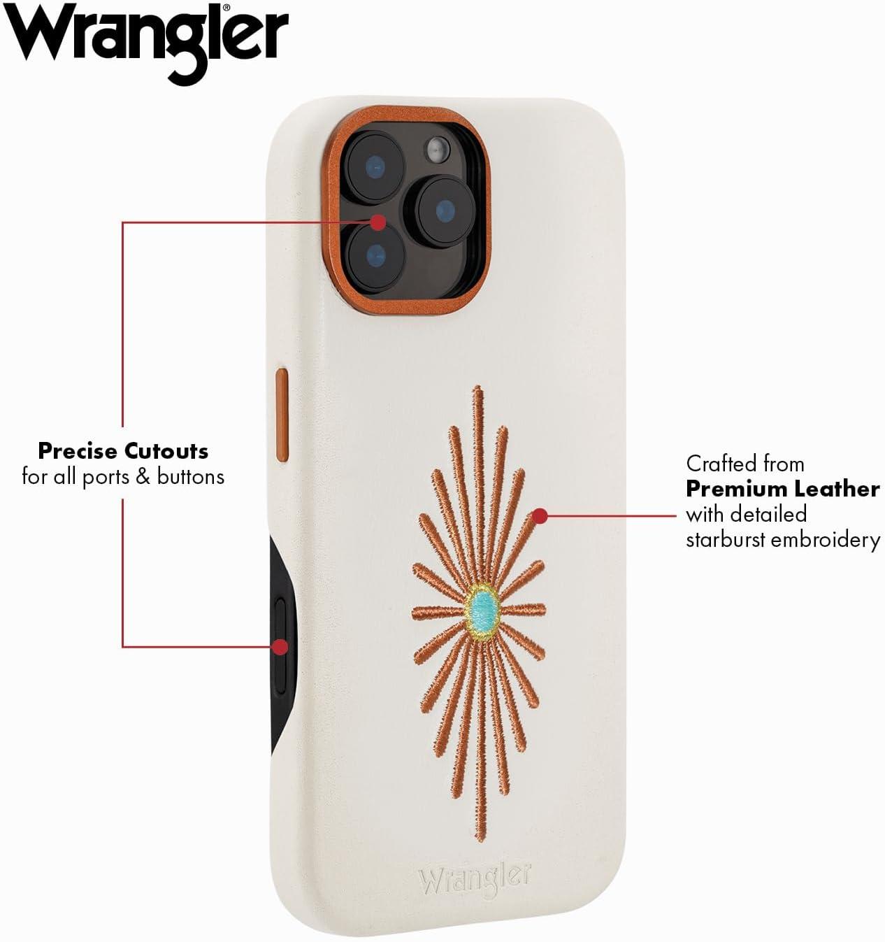 imageWrangler Leather Embroidered iPhone Case Western Star Compatible with iPhone Black 16 ProCream