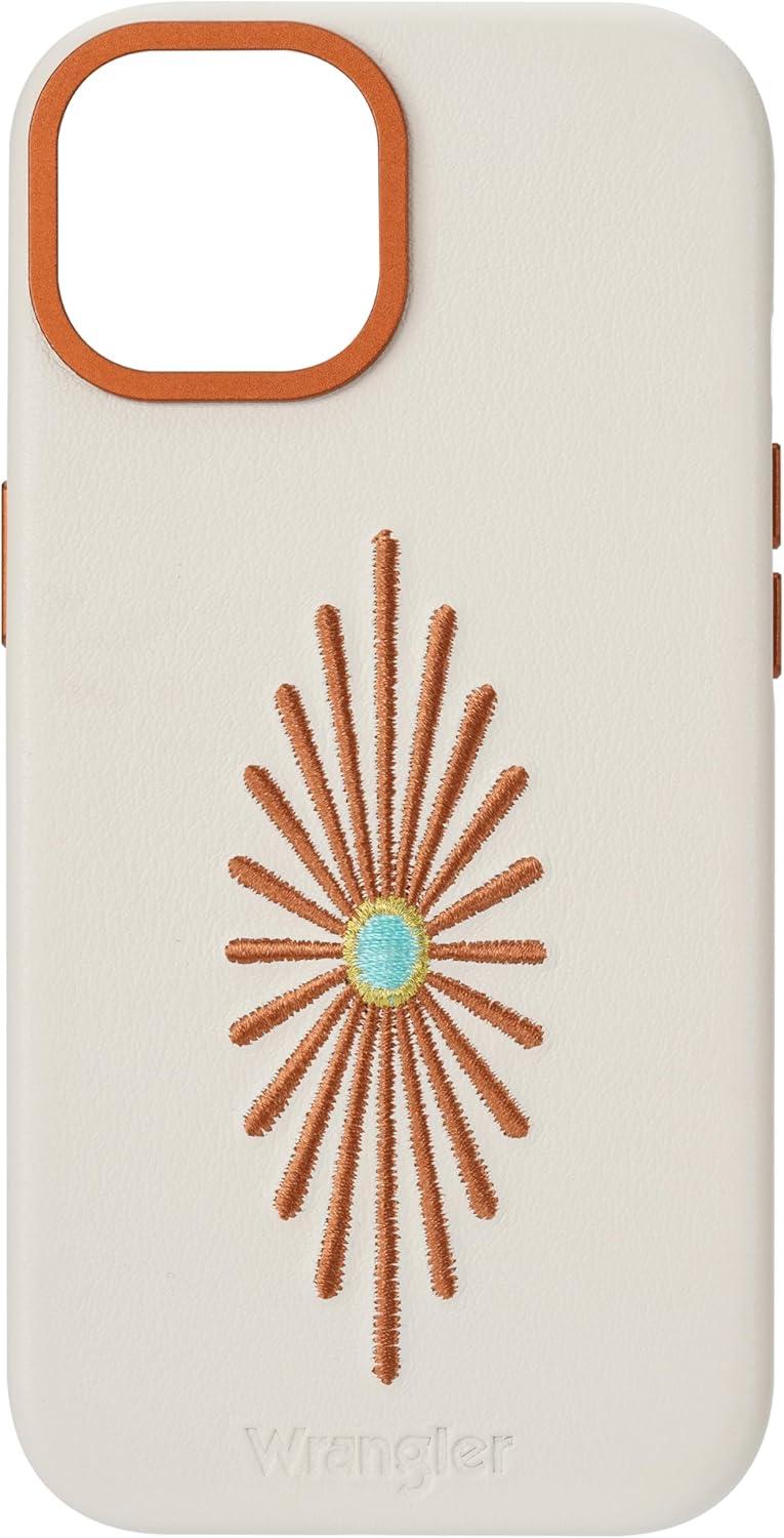 imageWrangler Leather Embroidered iPhone Case Western Star Compatible with iPhone Black 16 ProCream