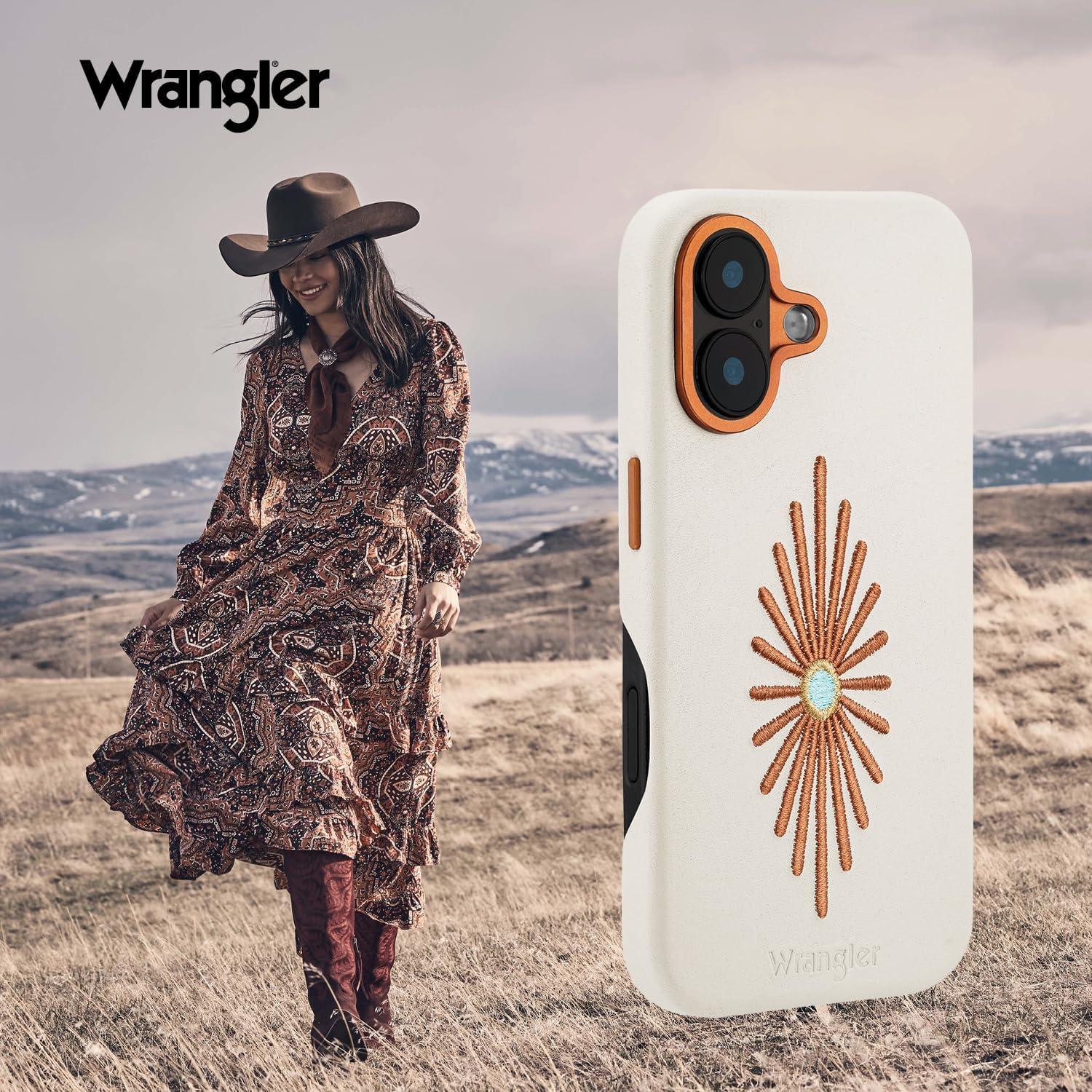 imageWrangler Leather Embroidered iPhone Case Western Star Compatible with iPhone Black 16 ProCream