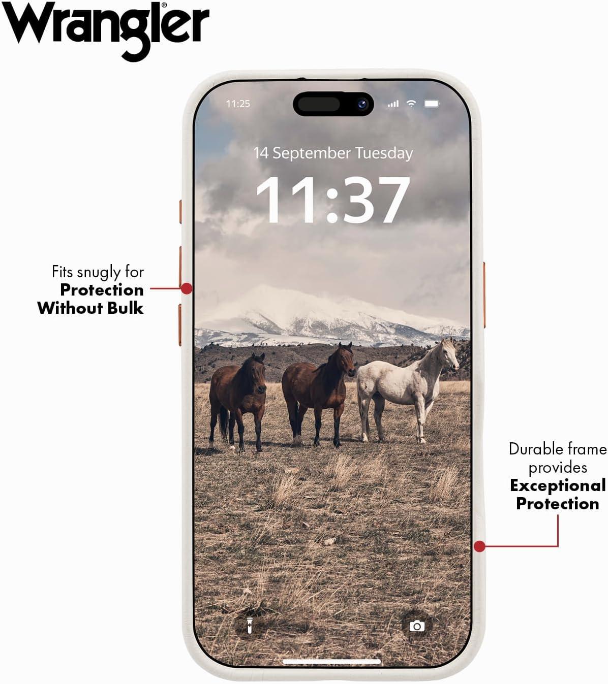 imageWrangler Leather Embroidered iPhone Case Western Star Compatible with iPhone Black 16 ProCream