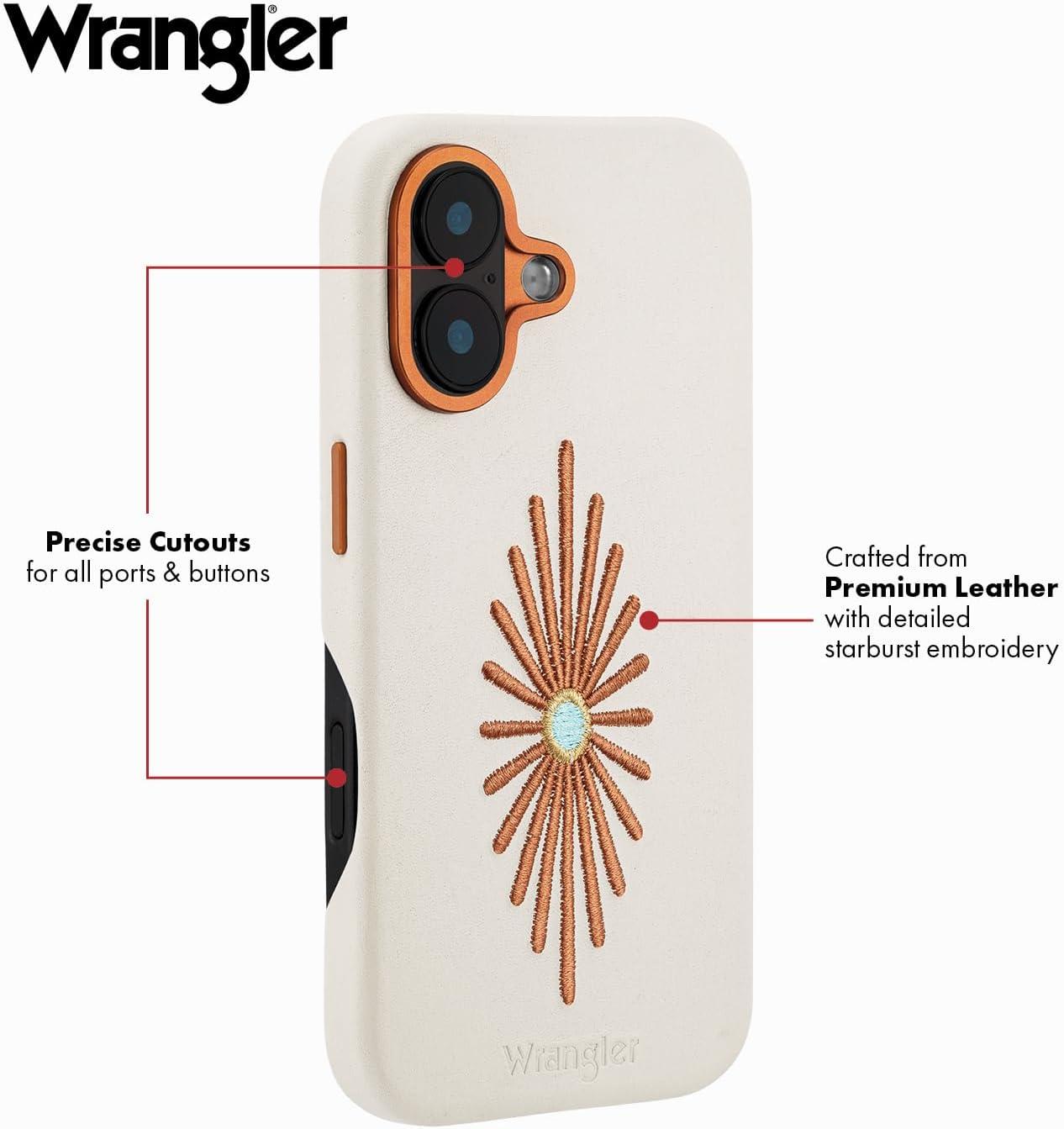 imageWrangler Leather Embroidered iPhone Case Western Star Compatible with iPhone Black 16 ProCream