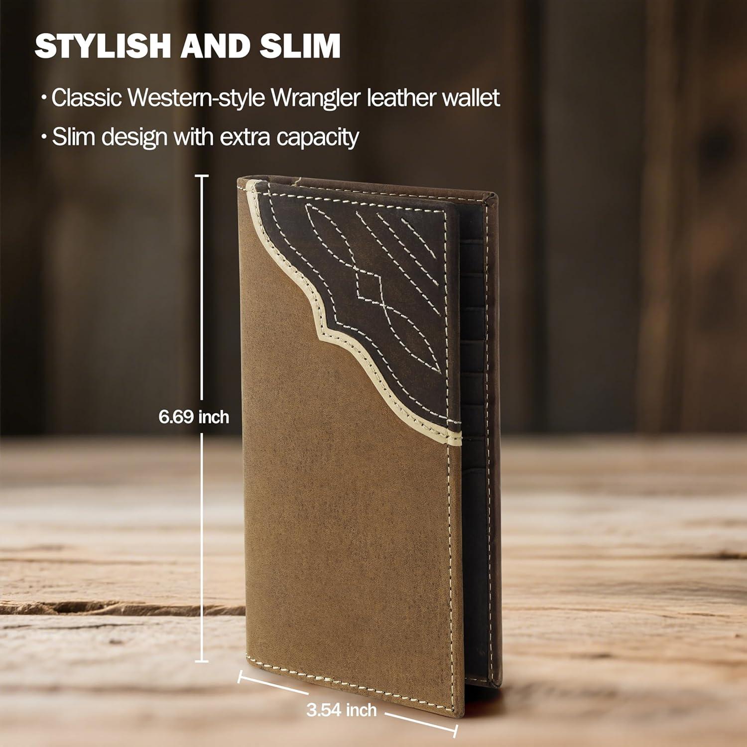 imageWrangler Mens Bifold Wallet with Contrast Corner Patch Genuine Leather Gift for HimBrown Vertical