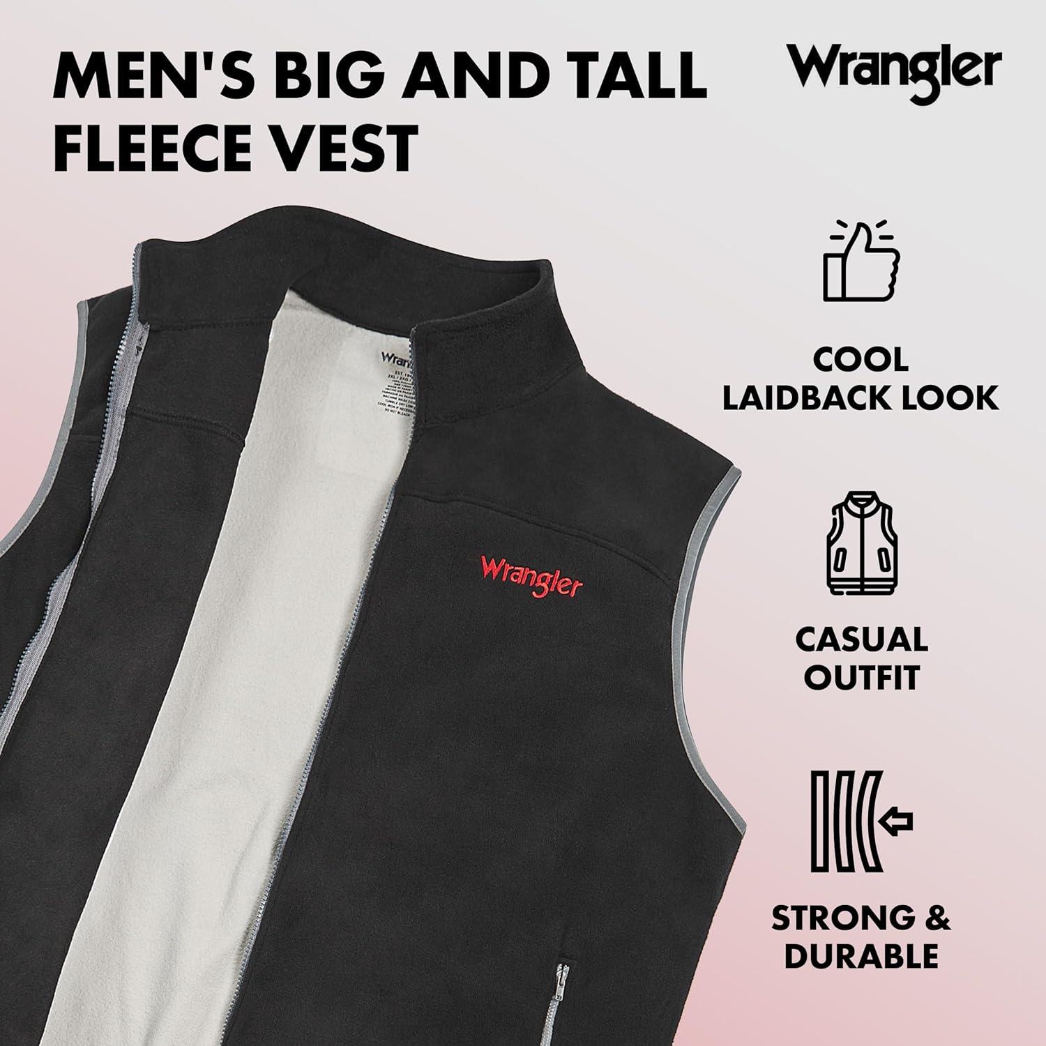 imageWrangler Mens Big and Tall Polar Fleece Zip Up Sleeveless VestBlkLt Grey
