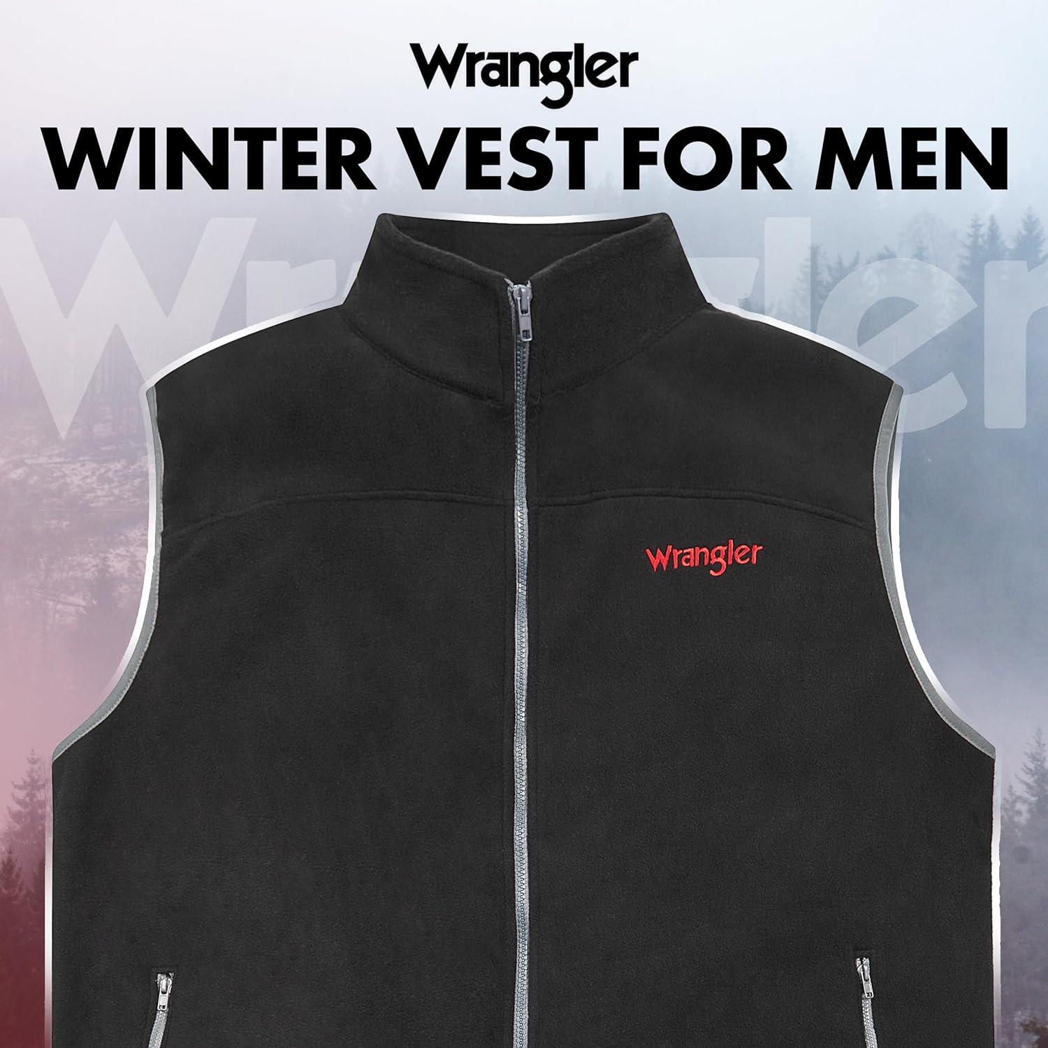 imageWrangler Mens Big and Tall Polar Fleece Zip Up Sleeveless VestBlkLt Grey