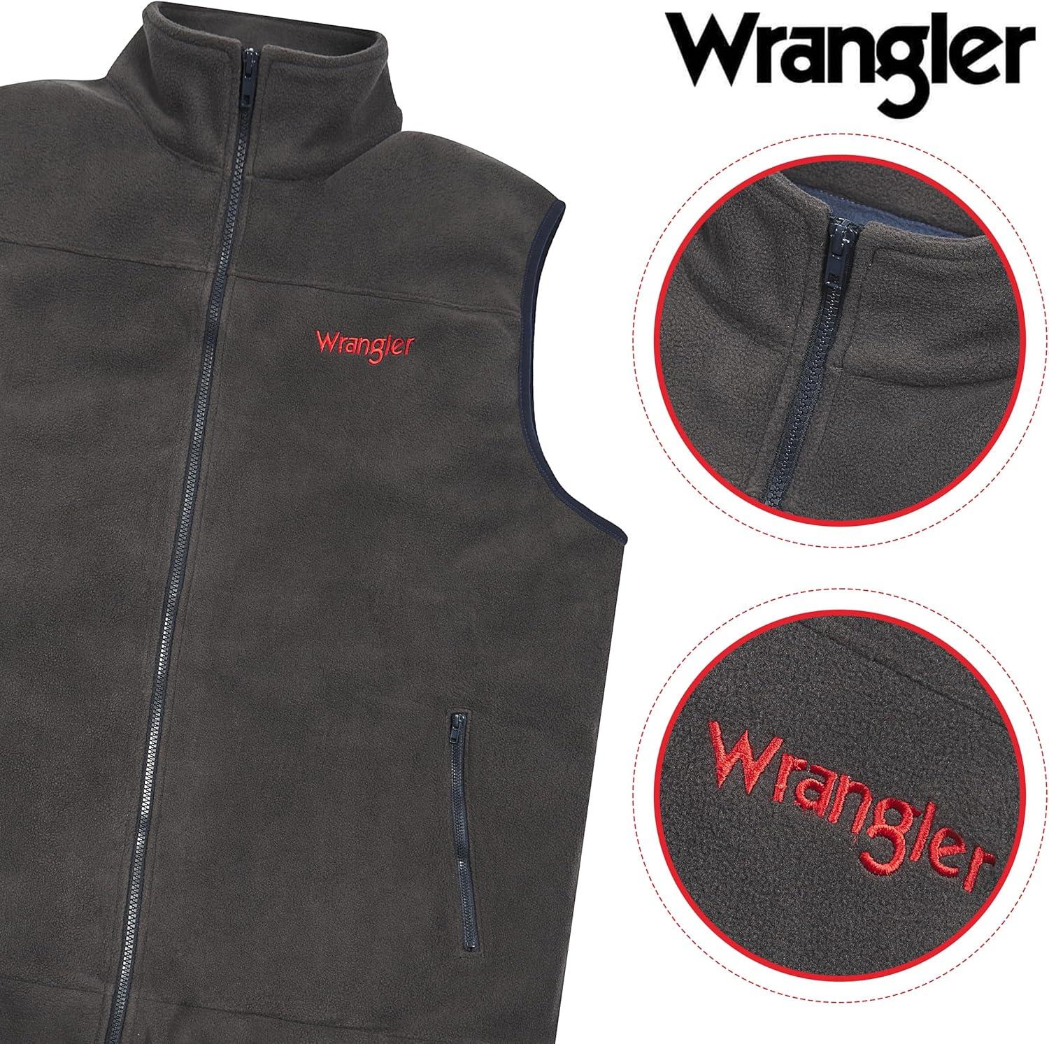 imageWrangler Mens Big and Tall Polar Fleece Zip Up Sleeveless VestCharcoalNavy