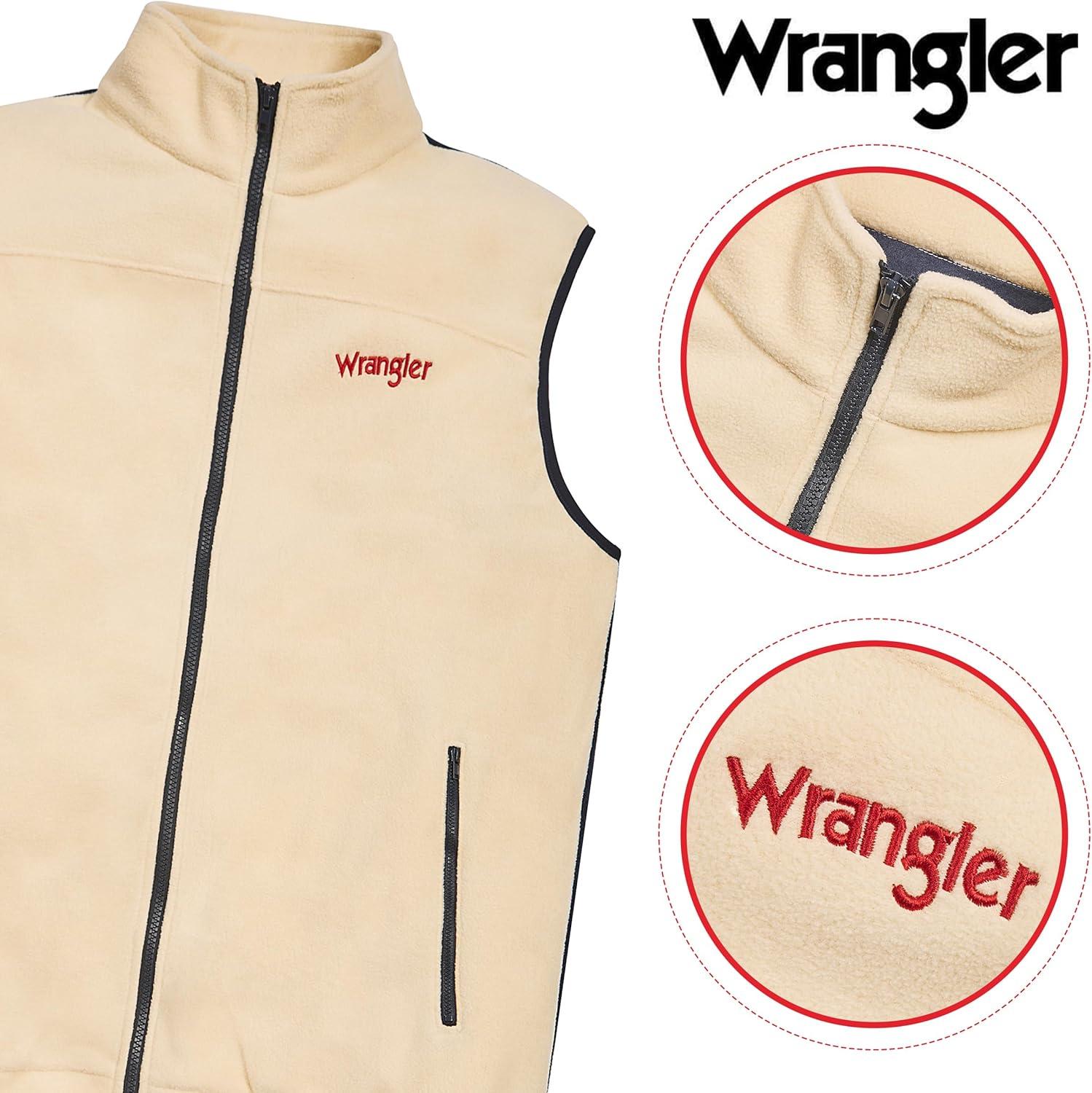 imageWrangler Mens Big and Tall Polar Fleece Zip Up Sleeveless VestLt BeigeNavy