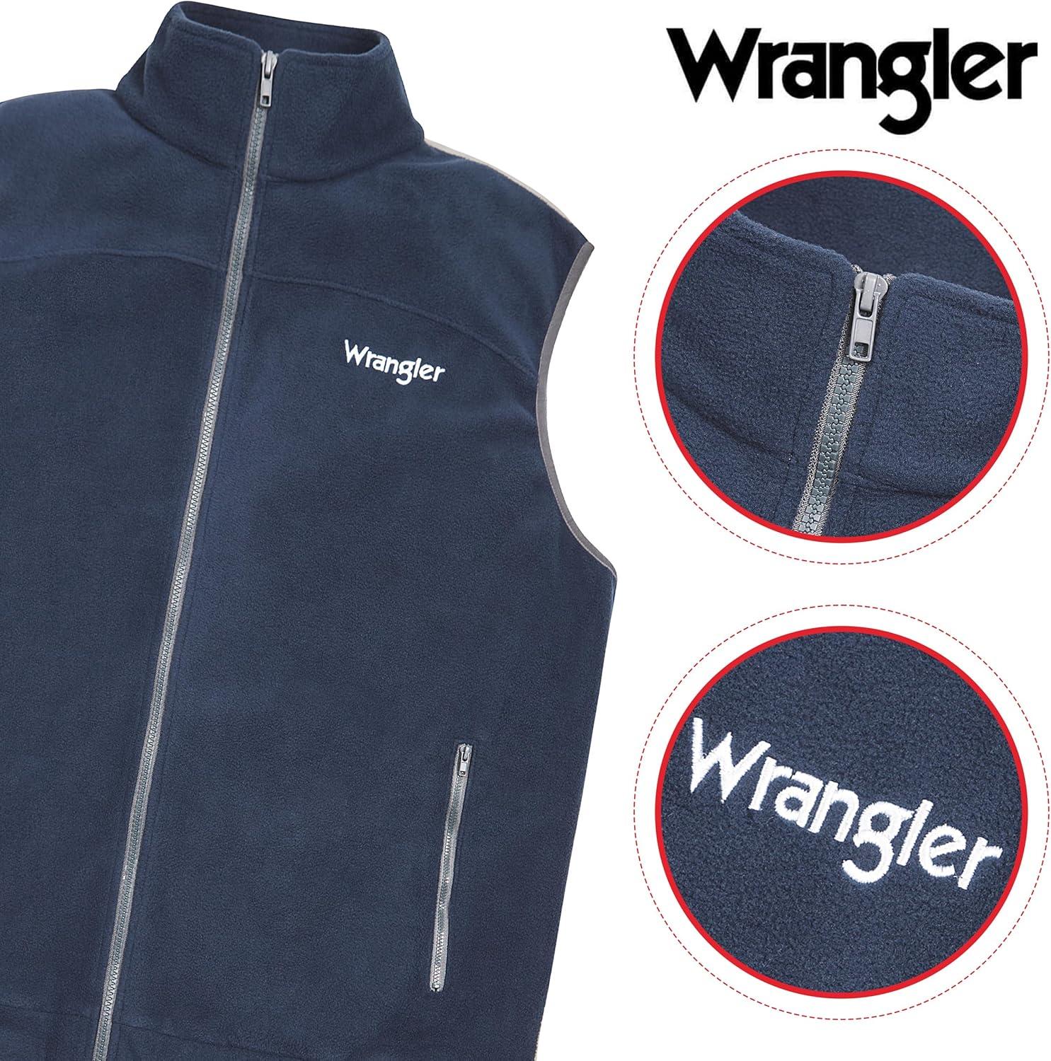 imageWrangler Mens Big and Tall Polar Fleece Zip Up Sleeveless VestNavyLt Grey