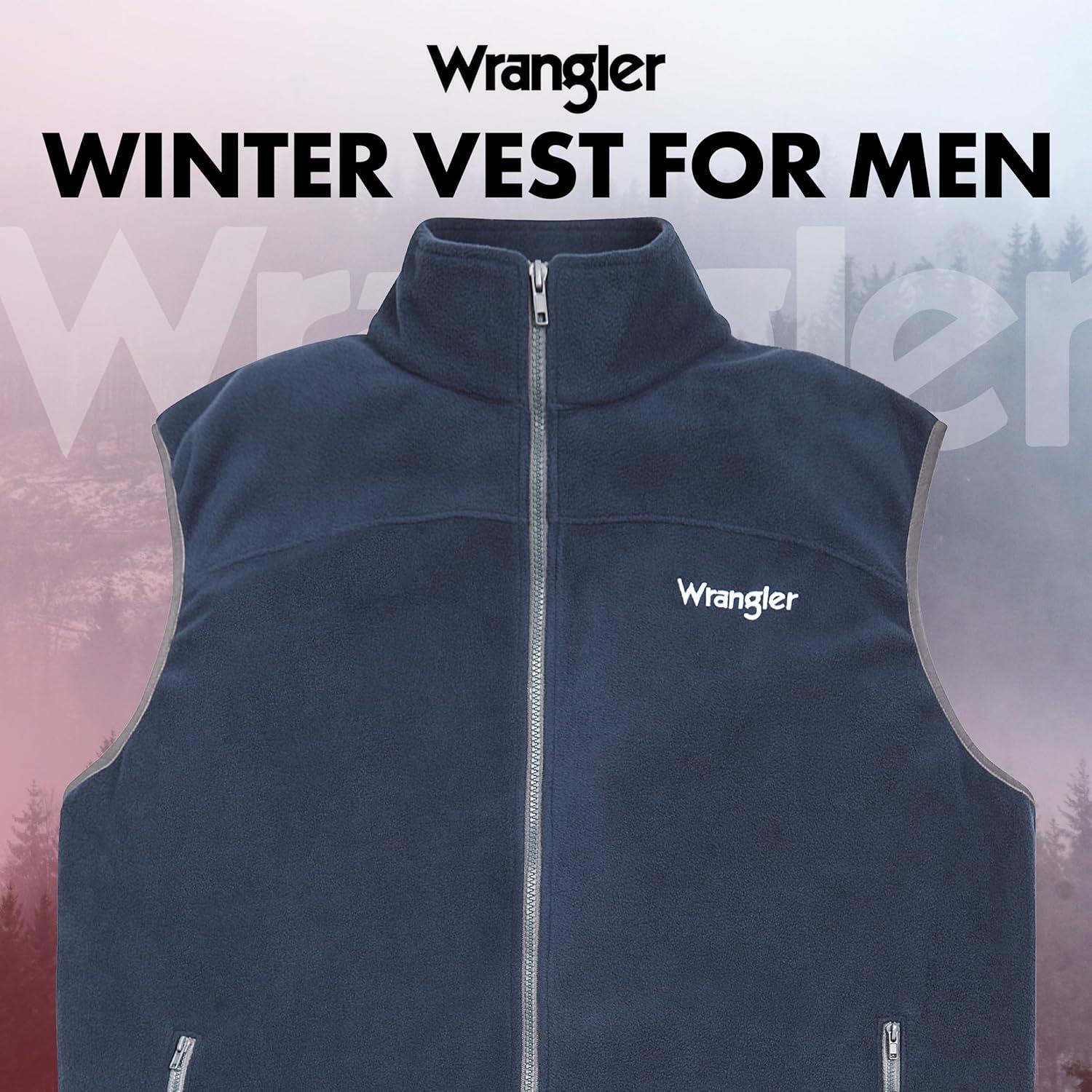 imageWrangler Mens Big and Tall Polar Fleece Zip Up Sleeveless VestNavyLt Grey