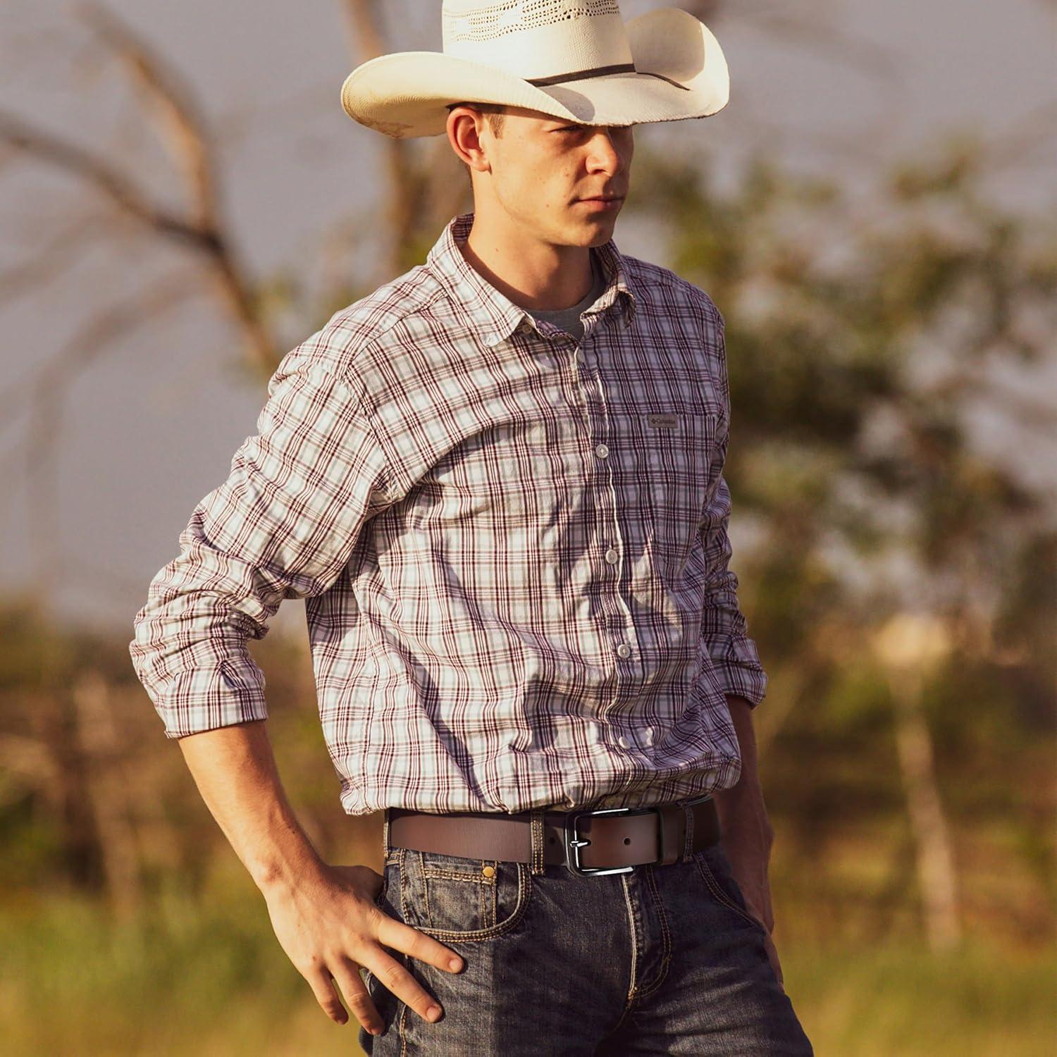 imageWrangler Mens Full Grain Genuine Leather 35mm Thick Casual Belt for Jeans Pants35mm Light Brown