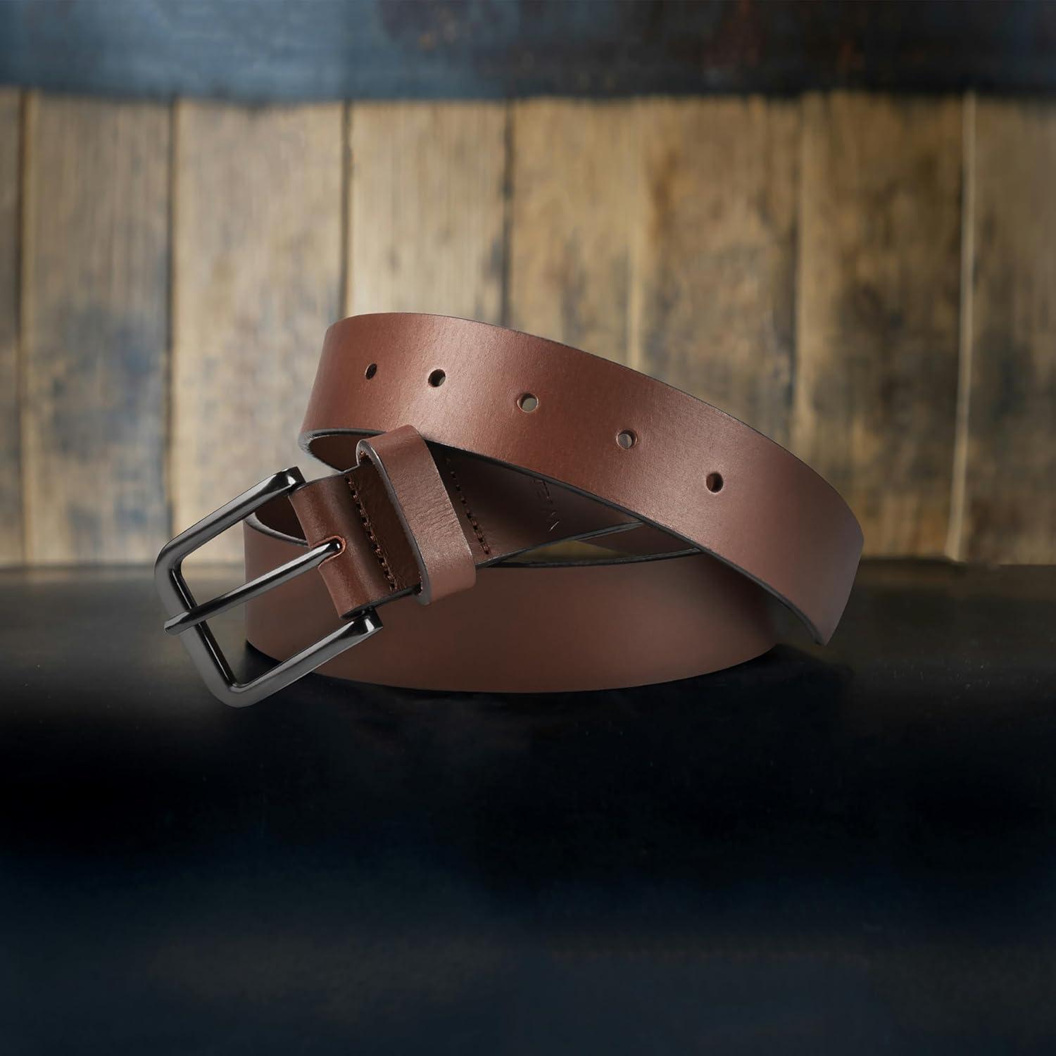 imageWrangler Mens Full Grain Genuine Leather 35mm Thick Casual Belt for Jeans Pants35mm Light Brown