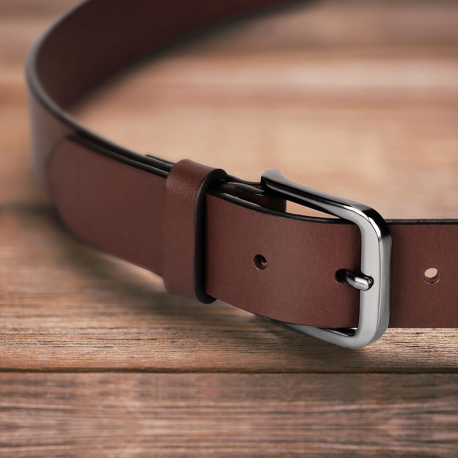 imageWrangler Mens Full Grain Genuine Leather 35mm Thick Casual Belt for Jeans Pants35mm Light Brown