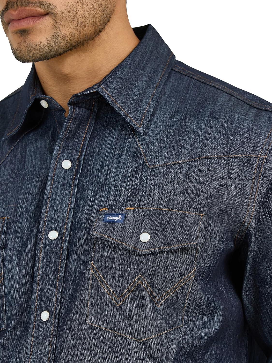 imageWrangler Mens Premium Performance Advanced Comfort WorkshirtDenim