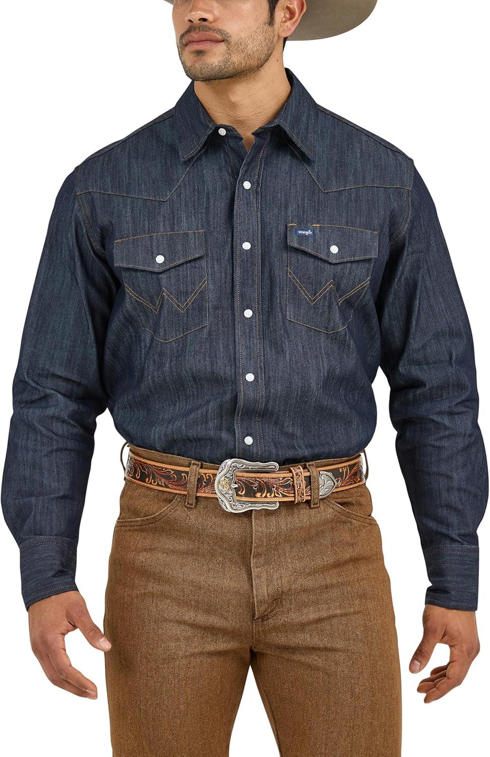 imageWrangler Mens Premium Performance Advanced Comfort WorkshirtDenim